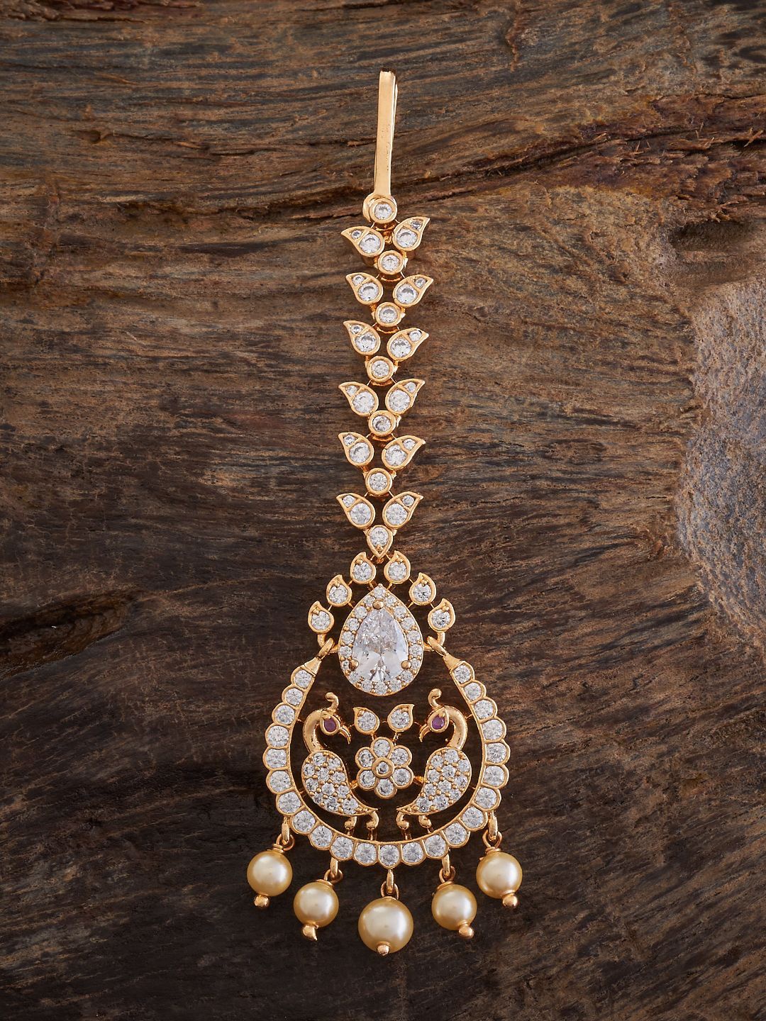 

Kushal's Fashion Jewellery Gold-Plated Zircon Stones Studded Maang Tikka