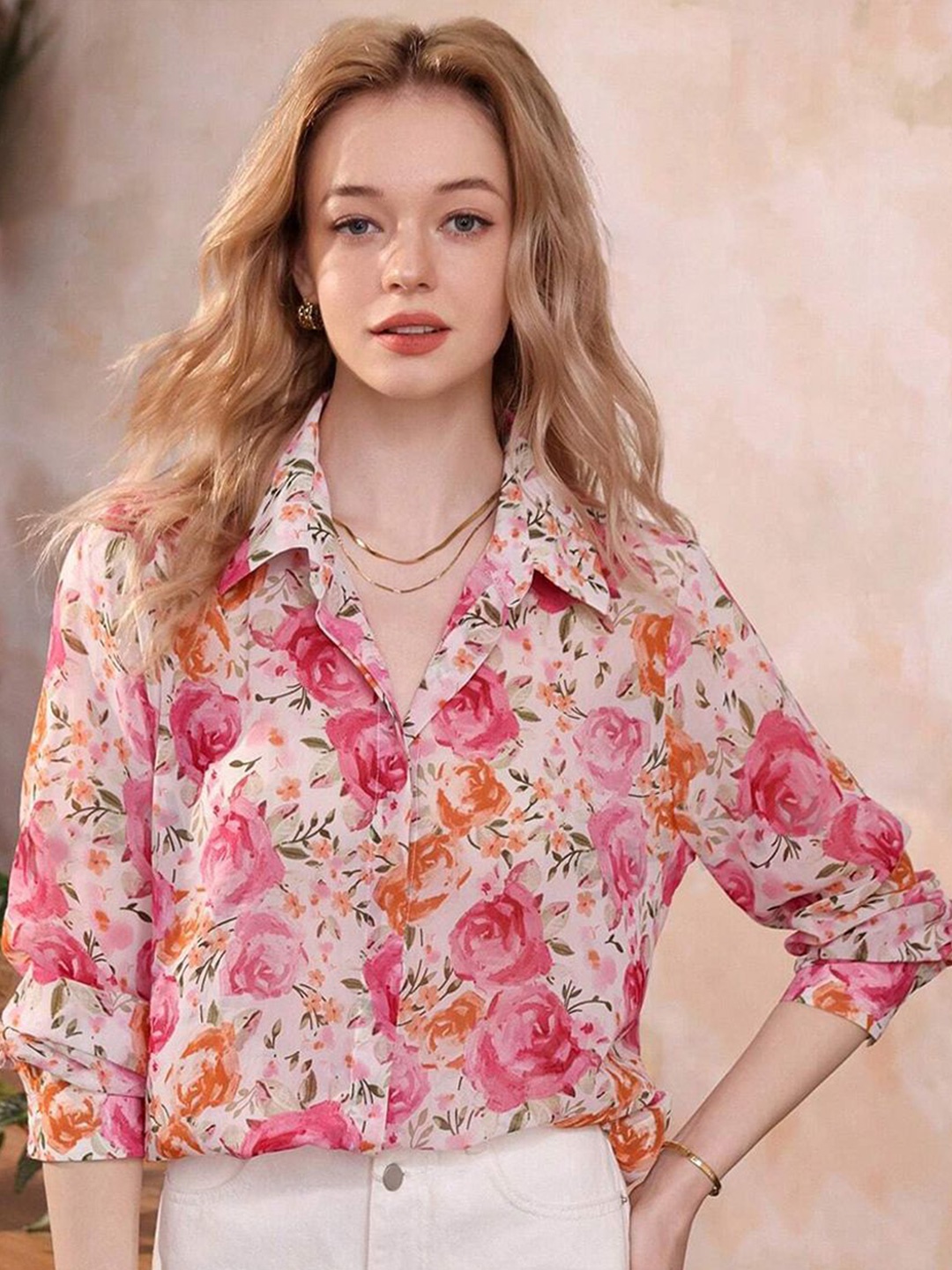 

TANDUL Women Standard Floral Printed Casual Shirt, Pink