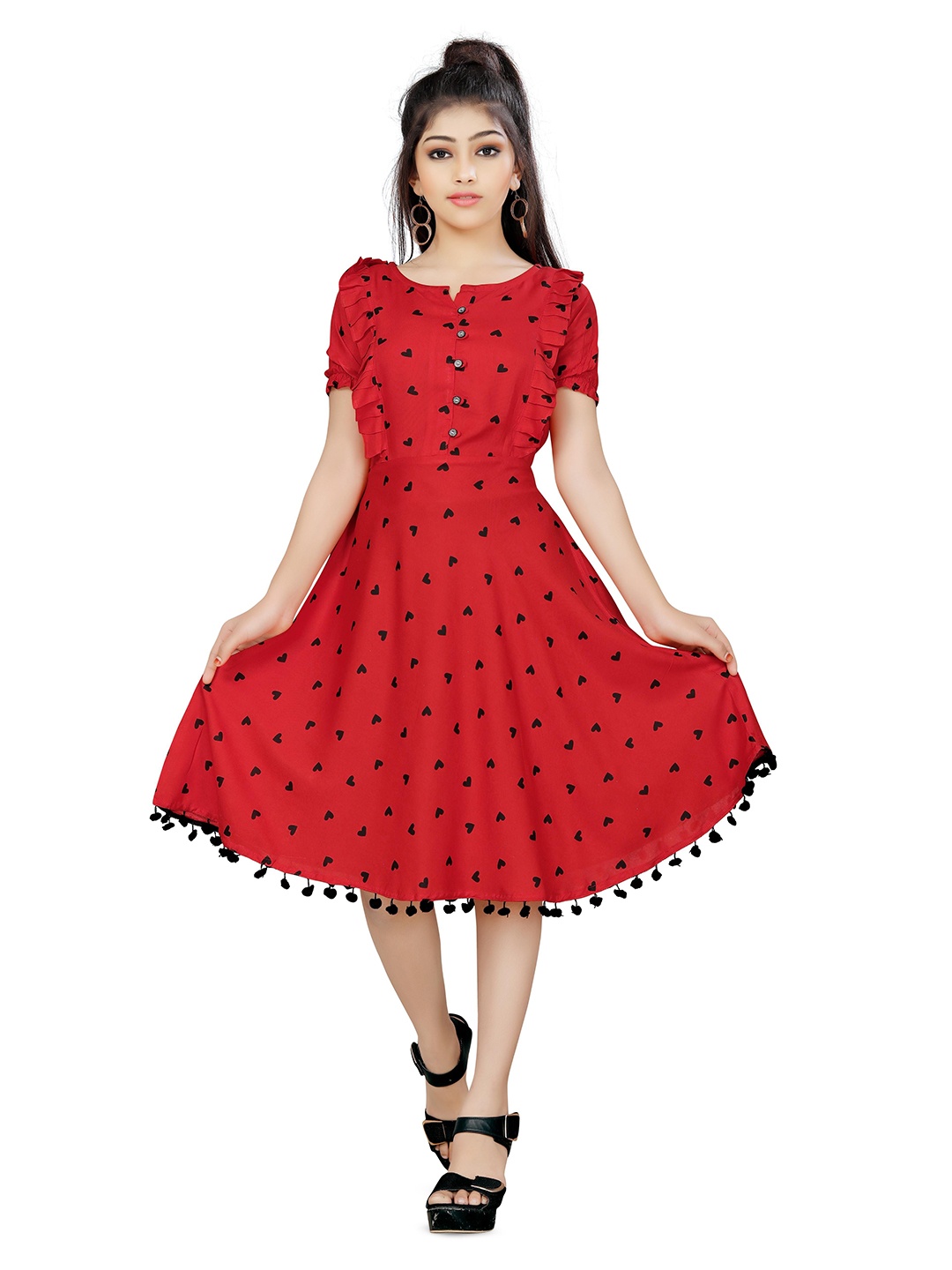 

Hoppipola Print Fit & Flare Dress, Red