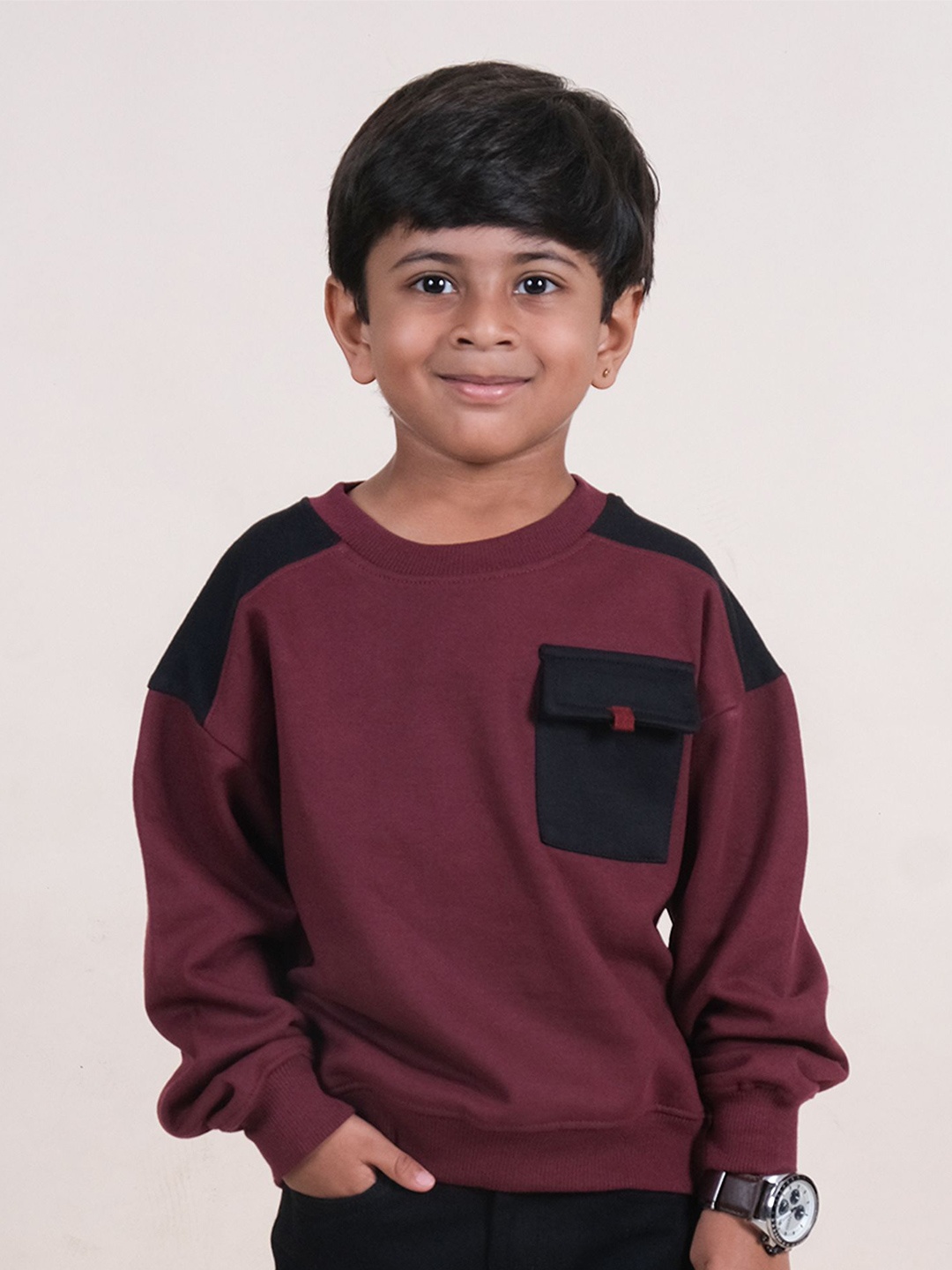 

KiddoPanti Boys Solid Round Neck Sweatshirt, Maroon