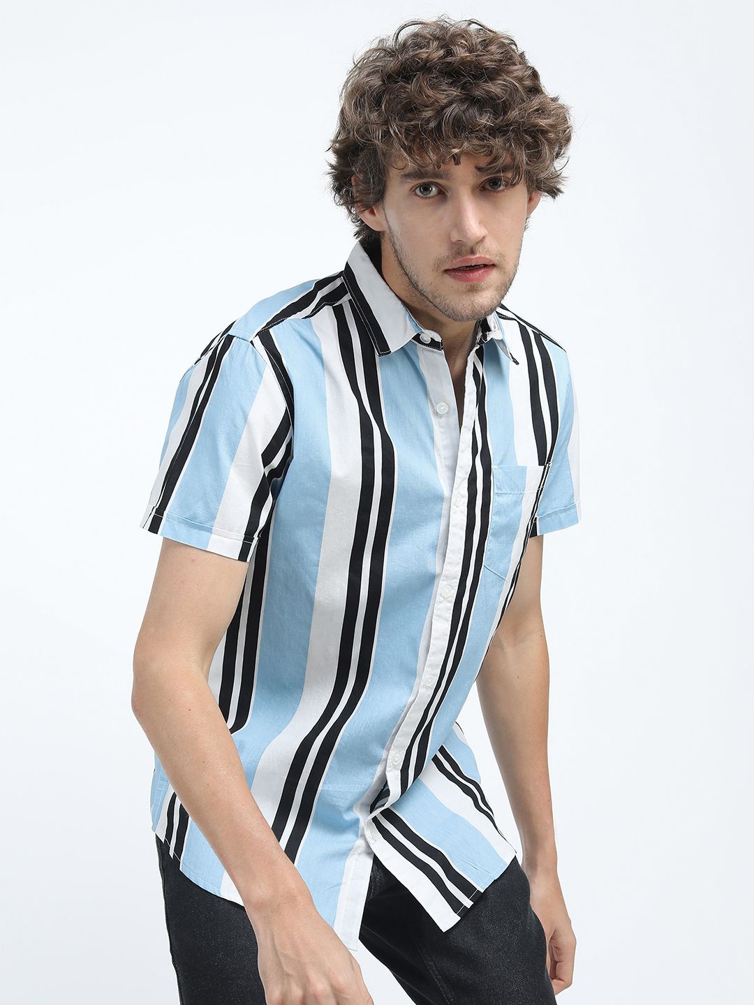 

HIGHLANDER Men Stripeds Slim Fit Shirt, Blue