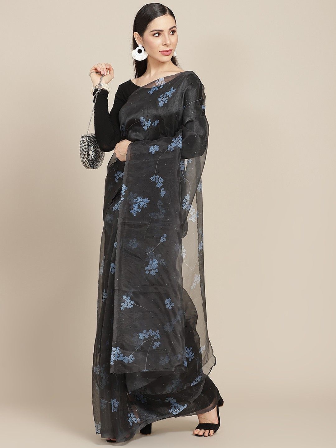 

Anouk Floral Organza Saree, Black