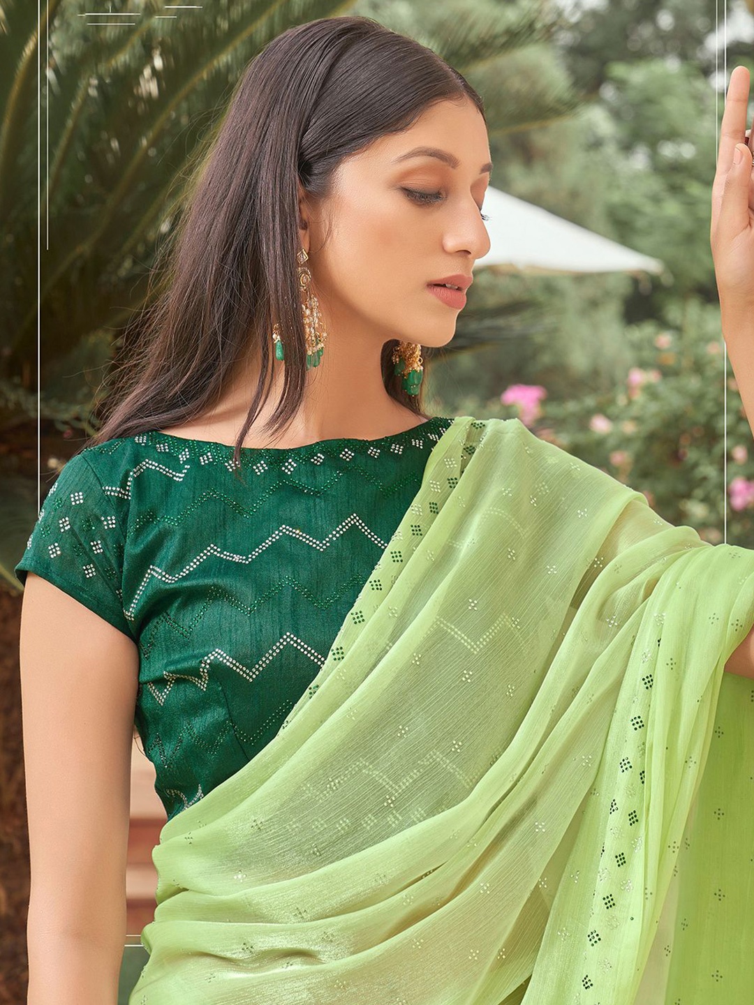 

Satrani Embellished Beads and Stones Tissue Saree, Green