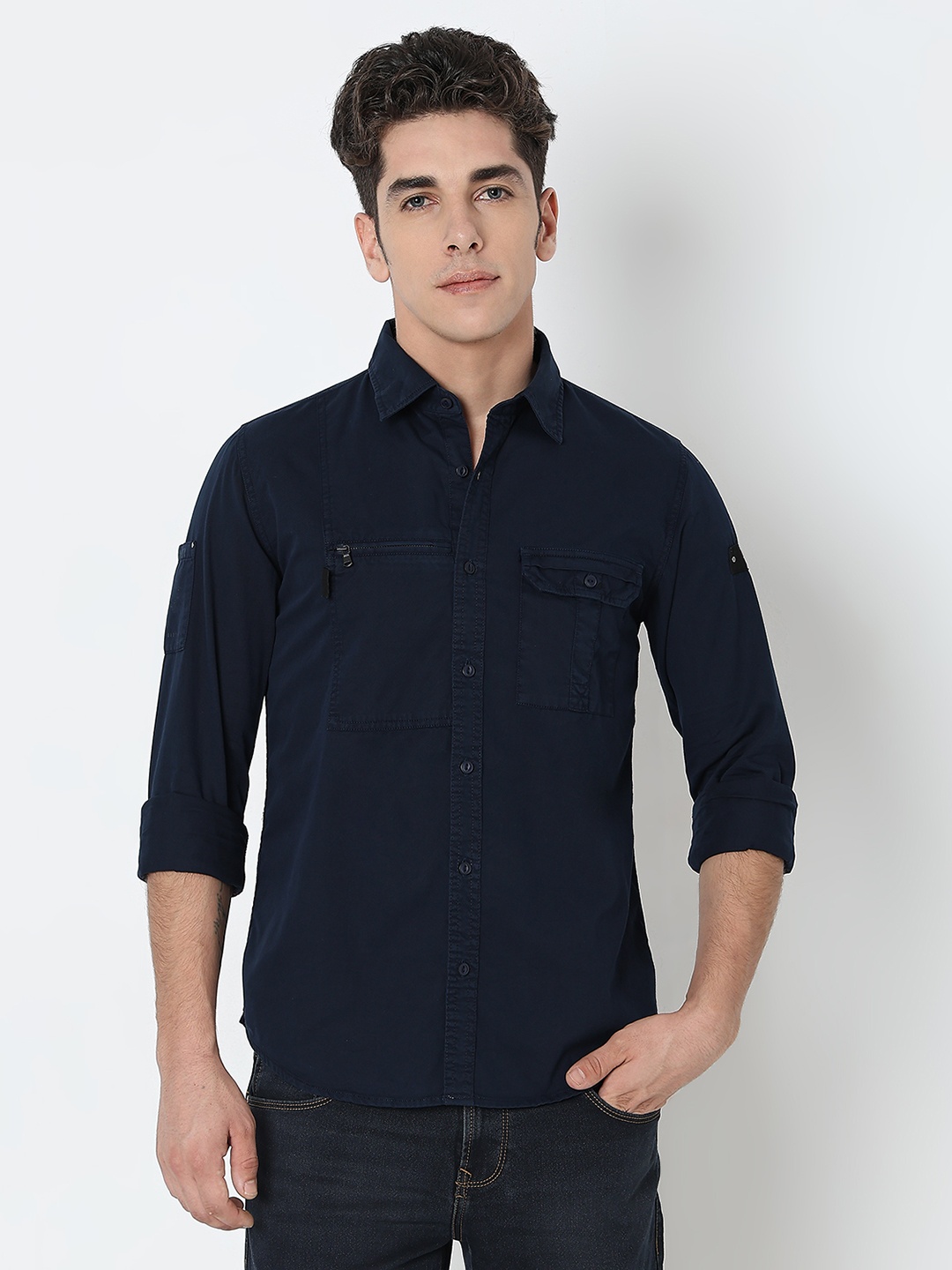 

SPYKAR Pure Cotton Casual Shirt, Navy blue