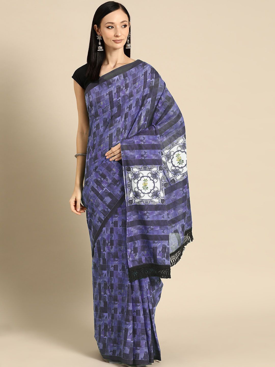 

BUTA BUTI Pure Cotton Saree, Purple