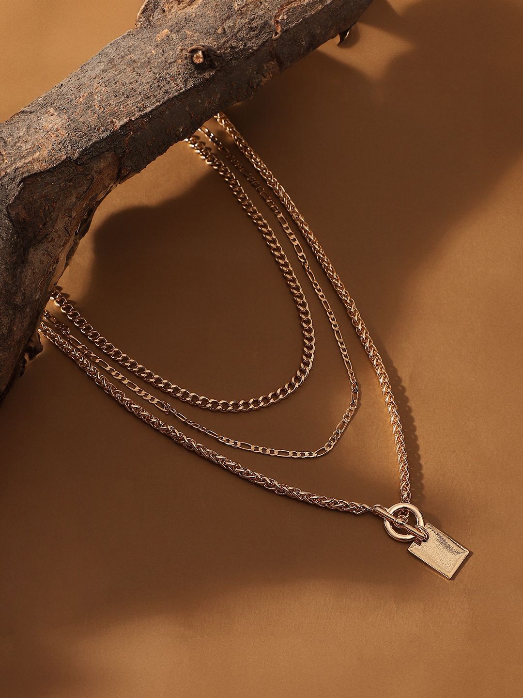 

SOHI The Interlock Charm Gold Plated Layered Necklace