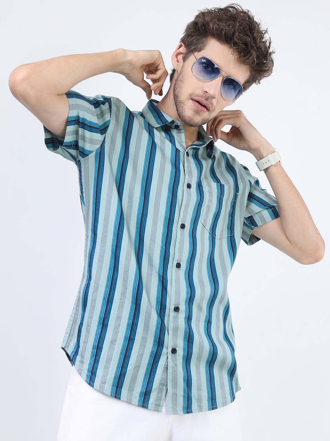 

Highlander Mens Striped Slim Fit Shirt, Blue