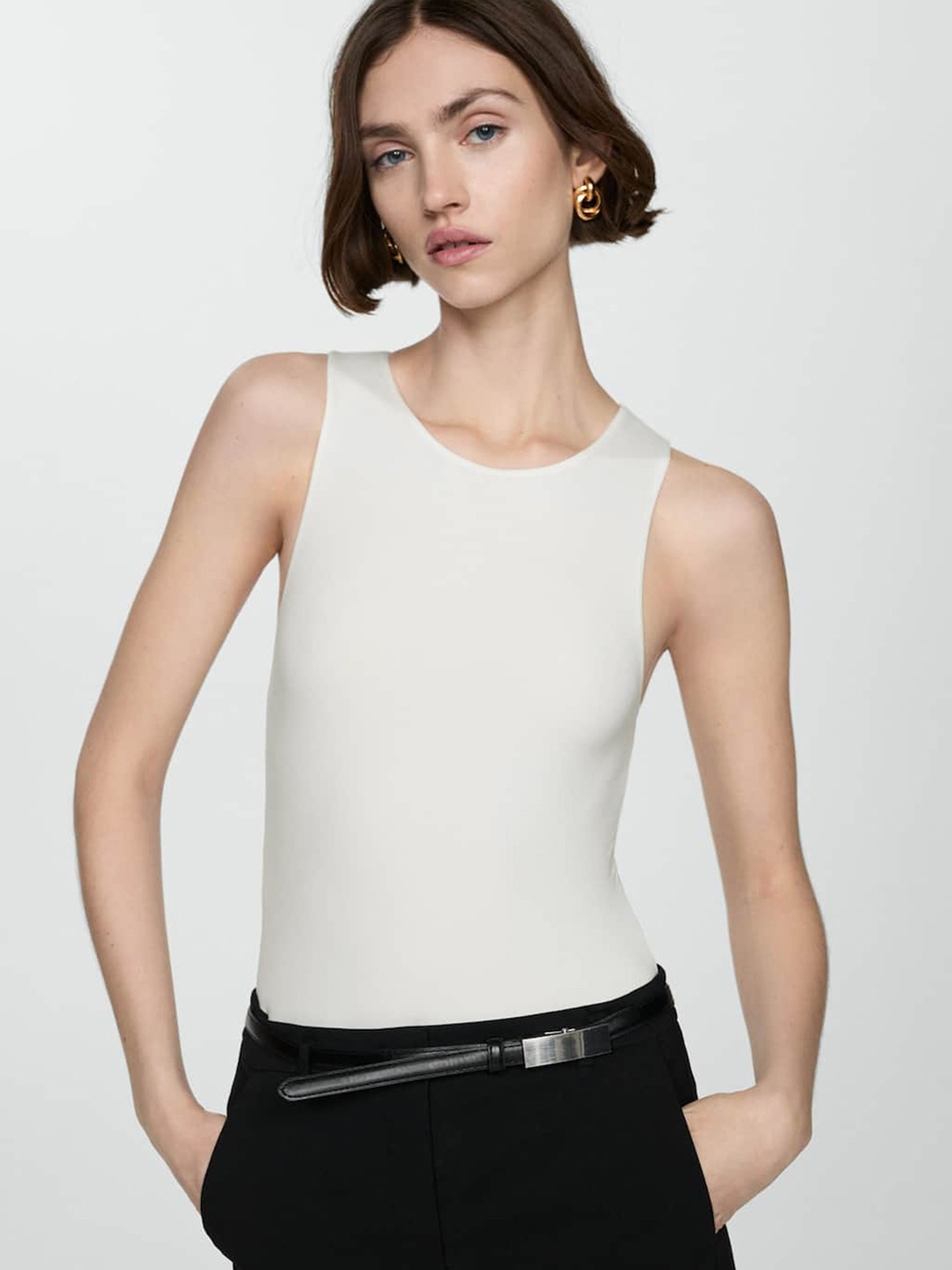 

MANGO Fitted Bodysuit, White