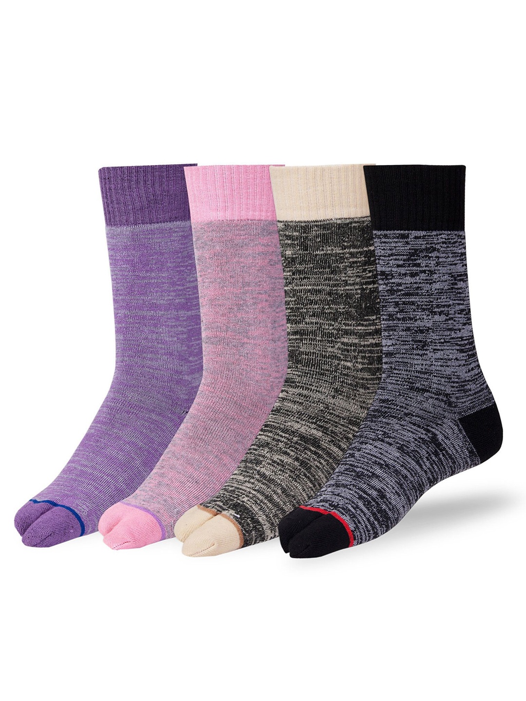 

RC. ROYAL CLASS Women Pack Of 4 Patterned Calf Length Thumb Thermal Socks, Pink