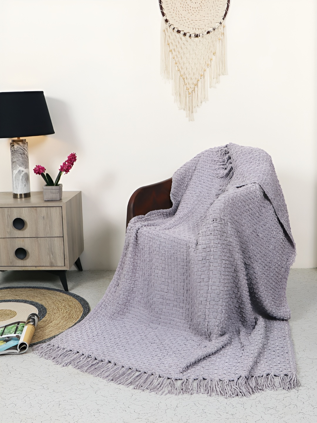 

BELLA TRUE Purple Self Design Cotton Chenille Throw