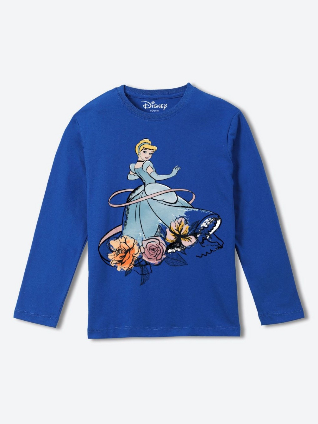 

YK Disney Girls Graphic Printed Round Neck Pure Cotton T-shirt, Blue