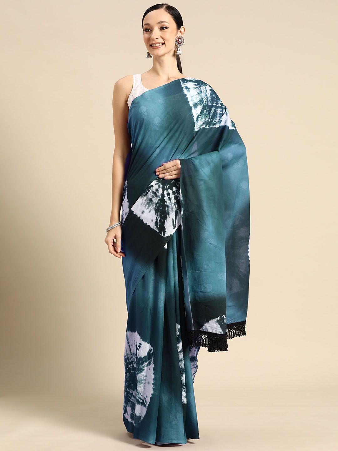 

BUTA BUTI Tie and Dye Pure Cotton Saree, Sea green