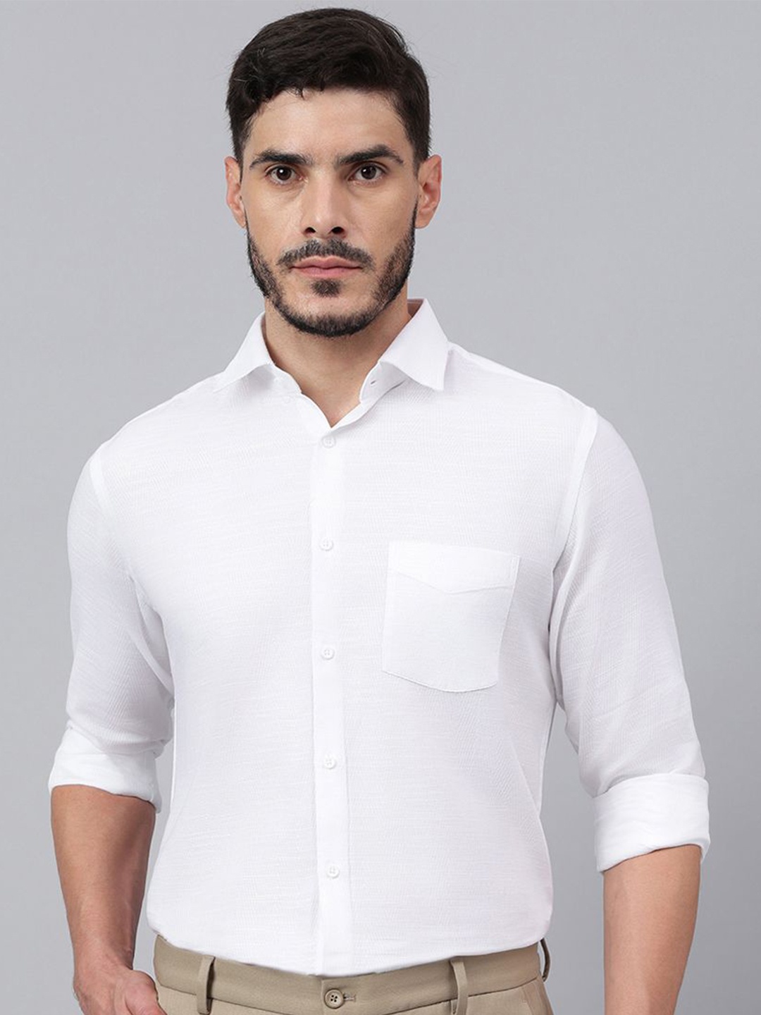 

Richlook Men Comfort Spread Collar Textured Cotton Party Shirt, White