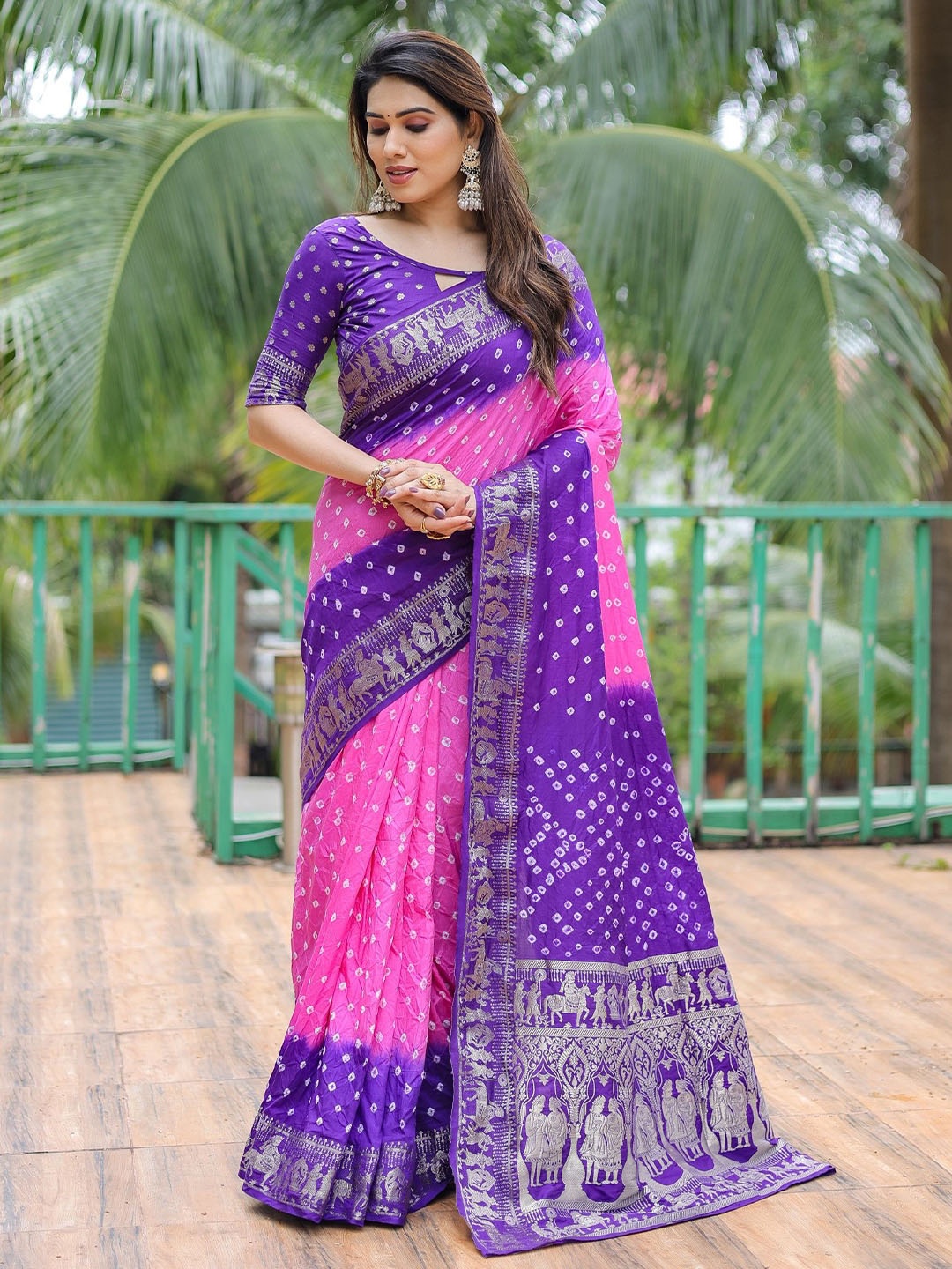 

Anaita Bandhani Zari Pure Silk Bandhani Saree, Purple