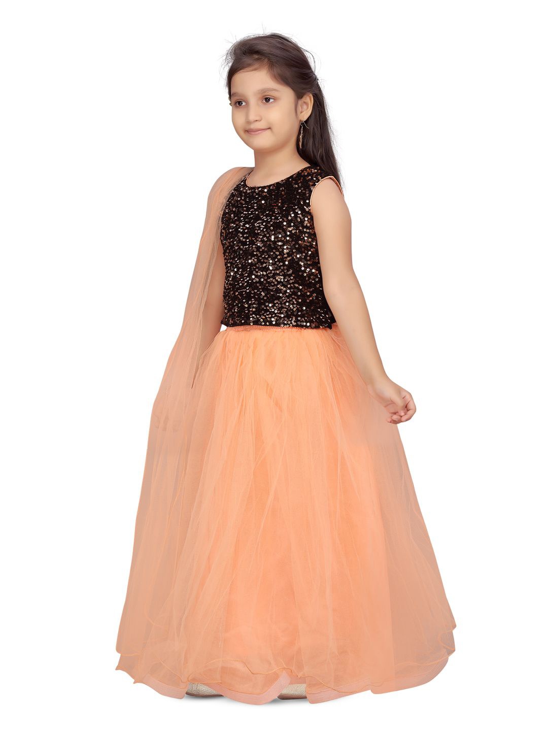 

BAESD Girls Embellished Sequinned Ready to Wear Lehenga & Blouse With Dupatta, Black