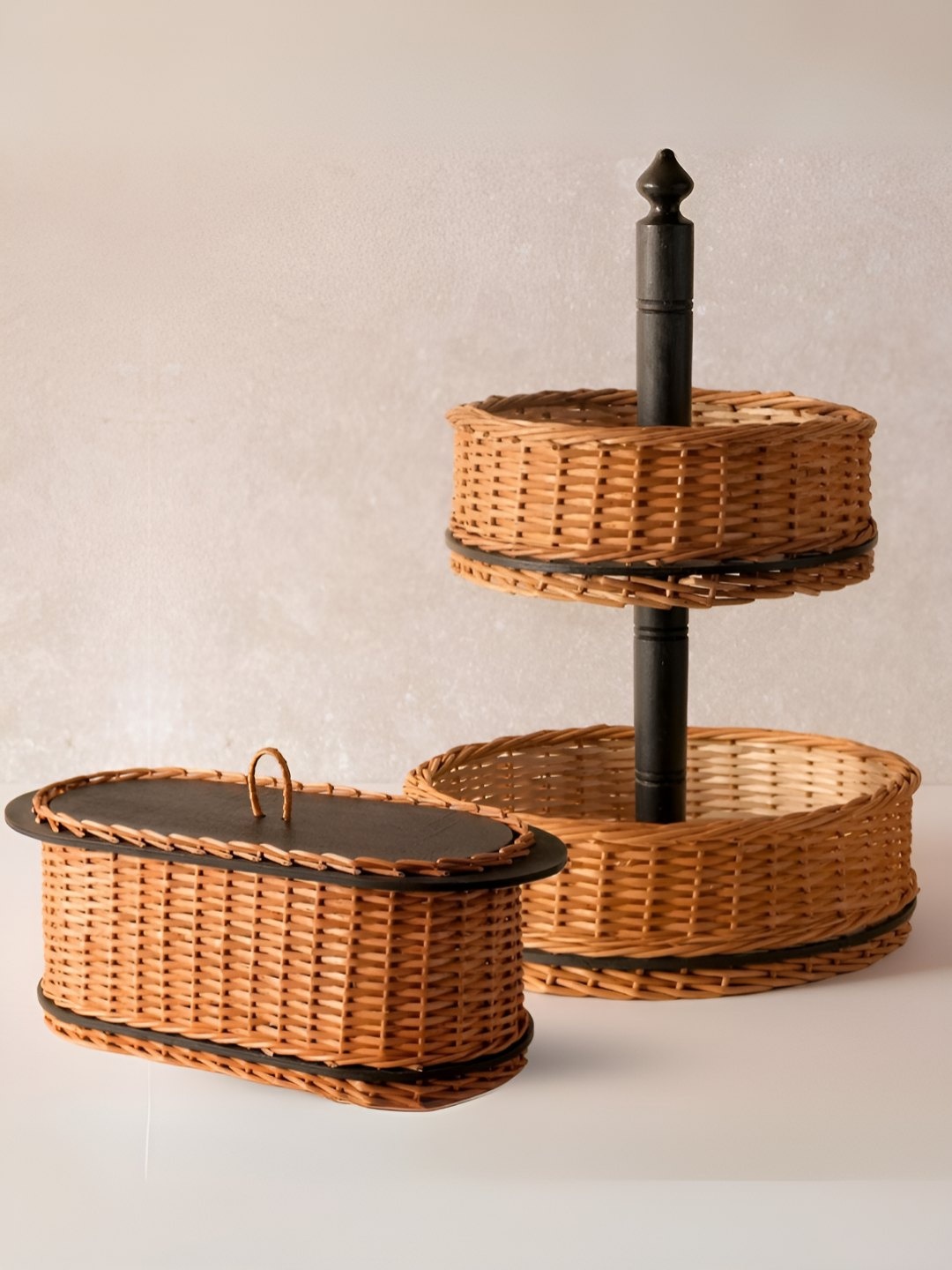 

Peepul Tree Piece of 2 Wicker Bread Box & Fruit Basket Combo, Brown