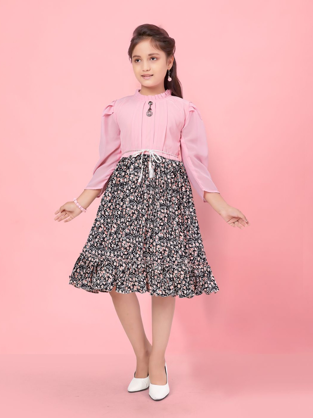 

BAESD Floral Print Georgette Fit & Flare Dress, Peach