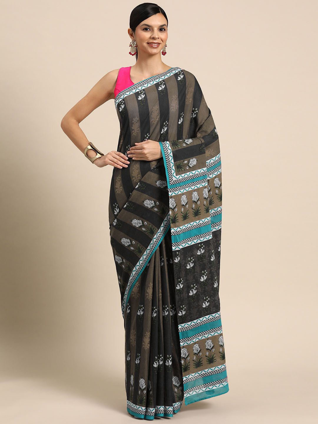 

BUTA BUTI Floral Pure Cotton Saree, Blue