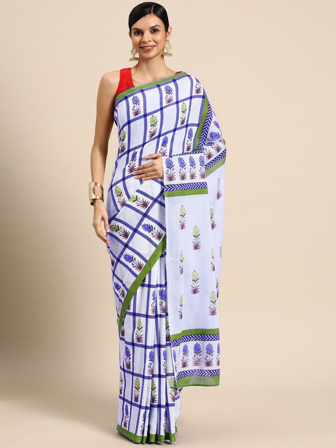 

BUTA BUTI Floral Pure Cotton Saree, Blue