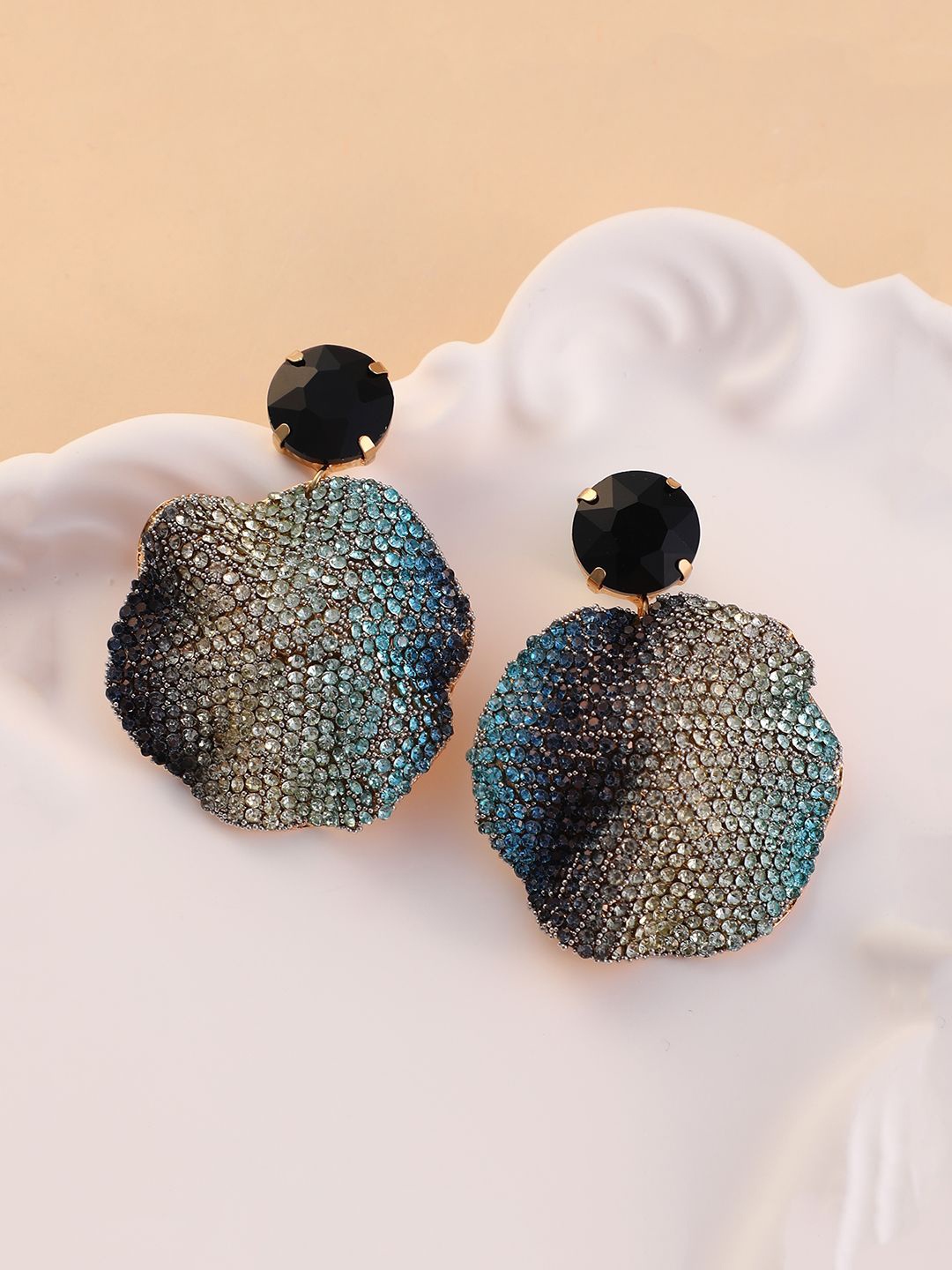 

SOHI Gold-Plated Artificial Stones Studded Contemporary Studs Earrings, Blue