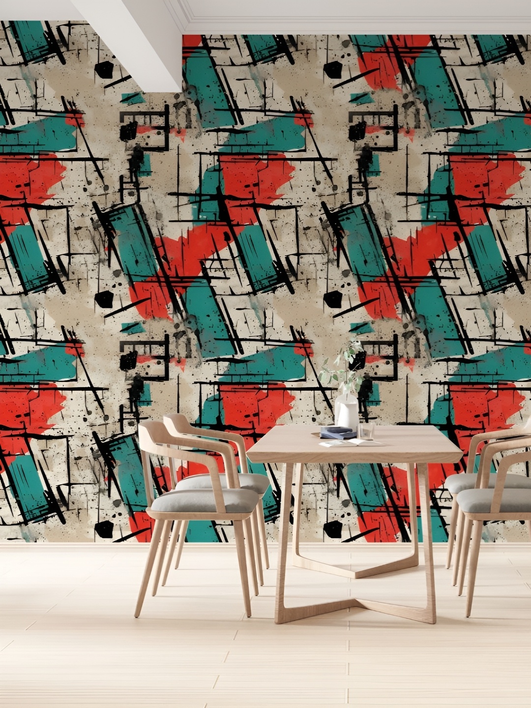 

CVANU Red & Green Abstract Printed Self Adhesive Waterproof Wallpaper