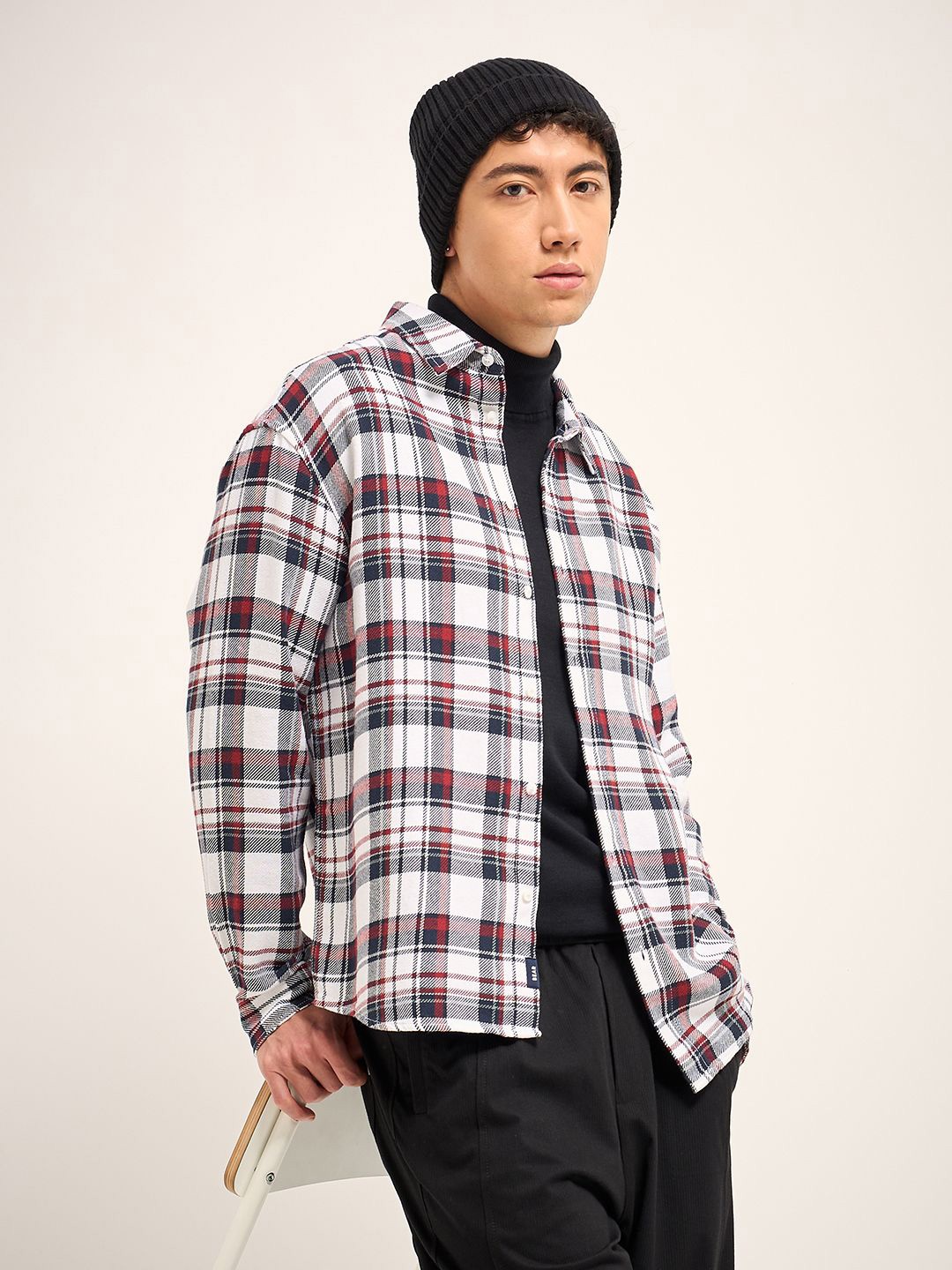 

THE BEAR HOUSE Men Tartan Checked Cotton Relaxed Fit Casual Shirt, White
