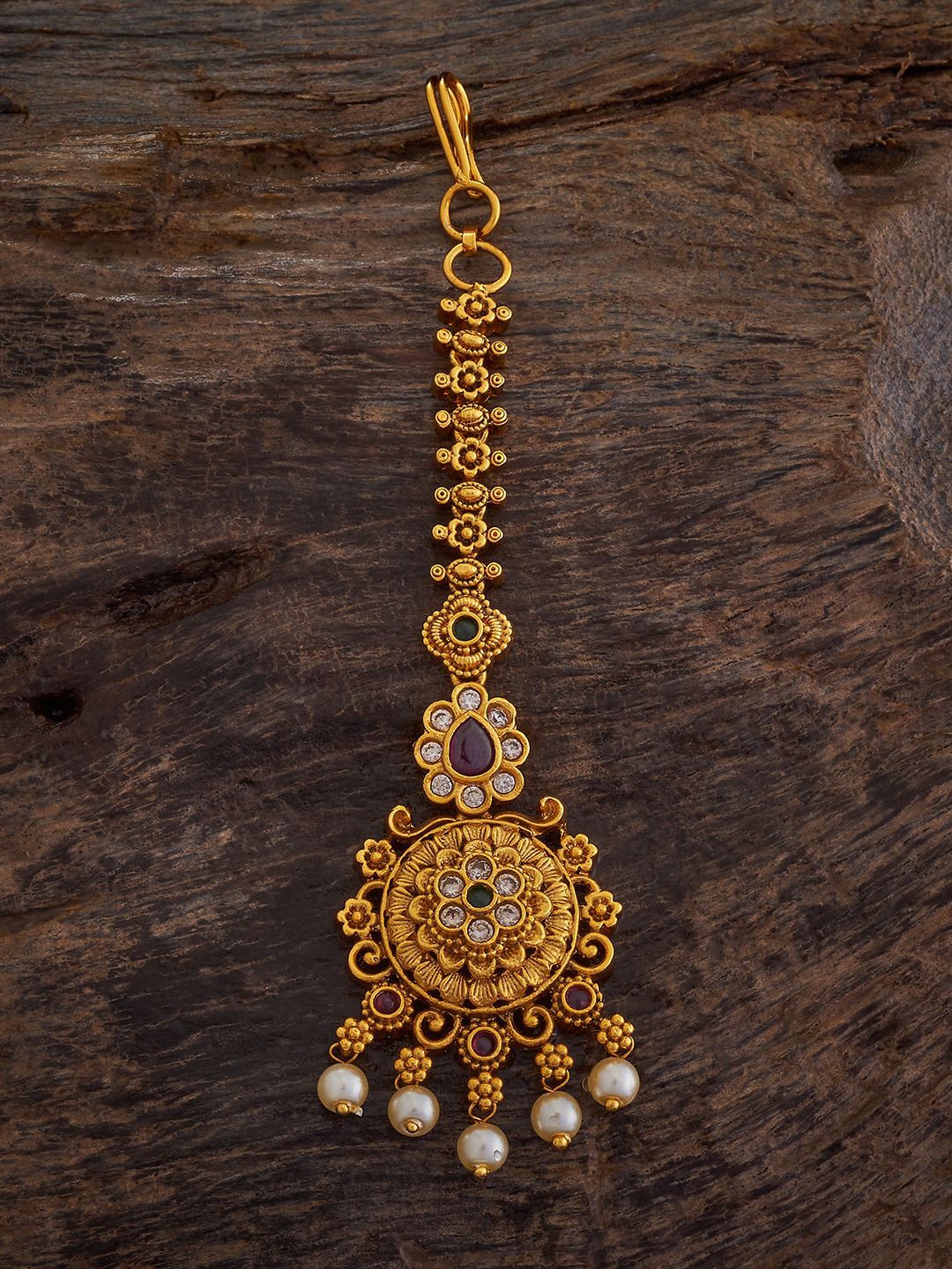 

Kushal's Fashion Jewellery Gold-Plated Stones Studded Maang Tikka