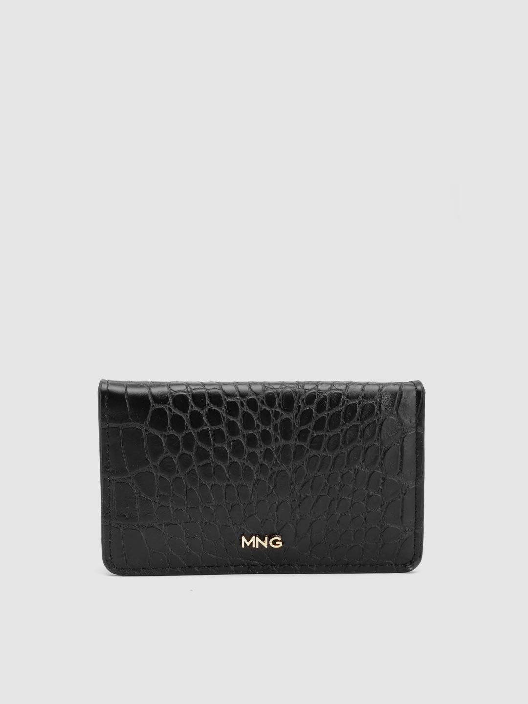 

MANGO Women Croc Textured Card Holder, Black