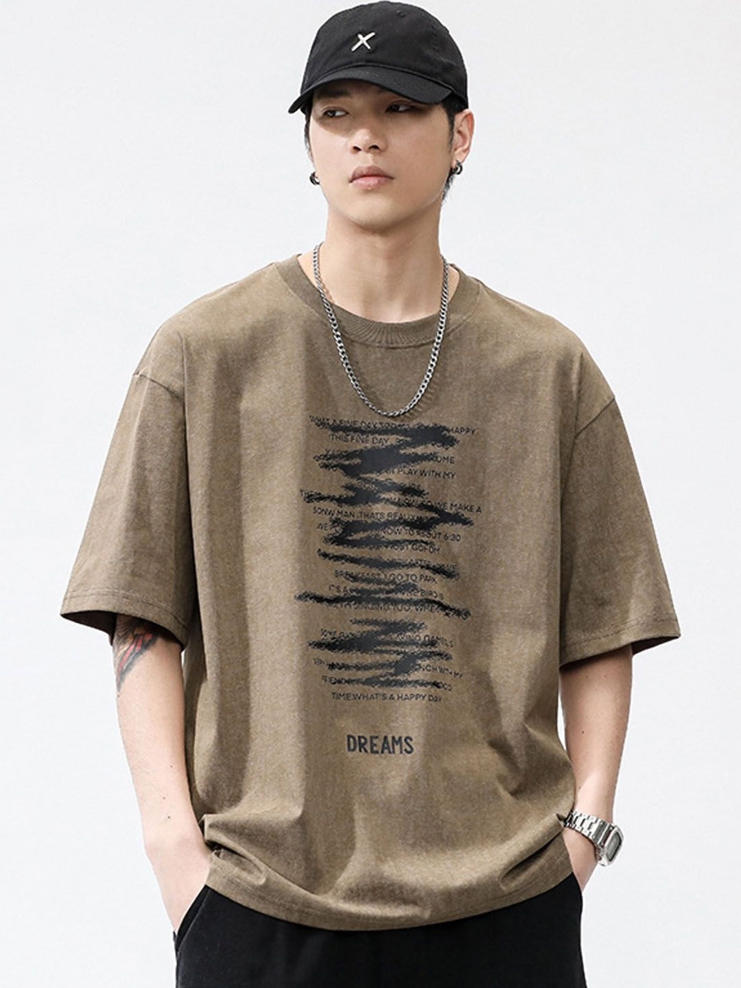 

StyleCast Men Cotton Typography Printed Extended Sleeves T-shirt, Brown