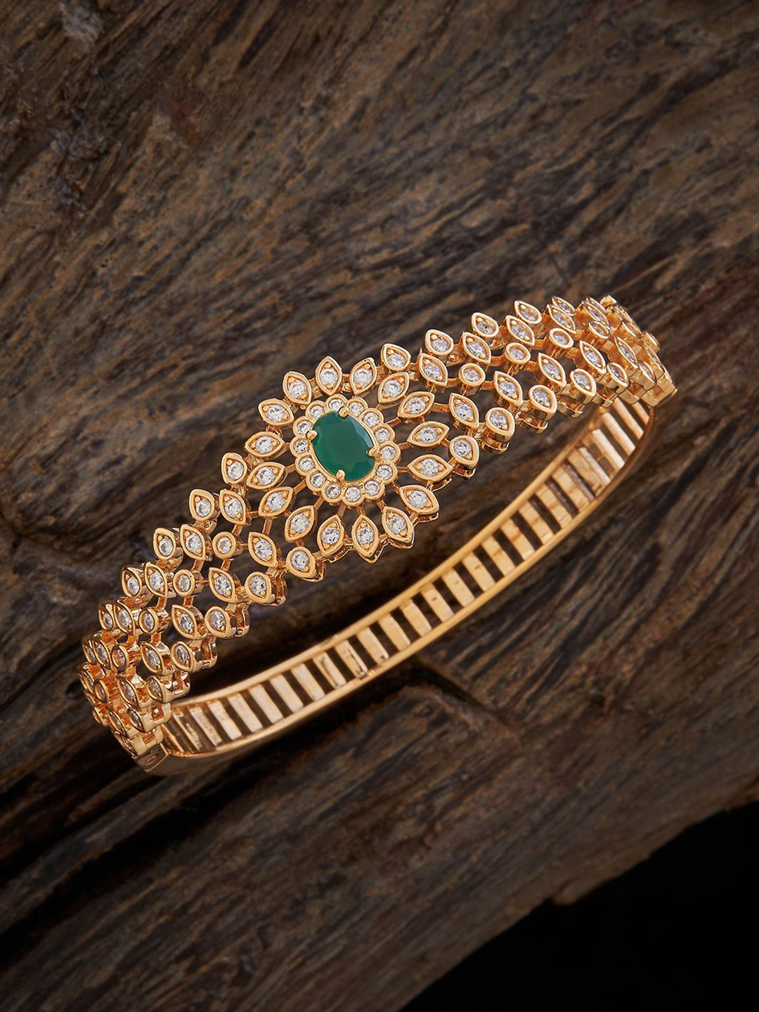 

Kushal's Fashion Jewellery Gold-Plated Cubic Zirconia Kada Bracelet