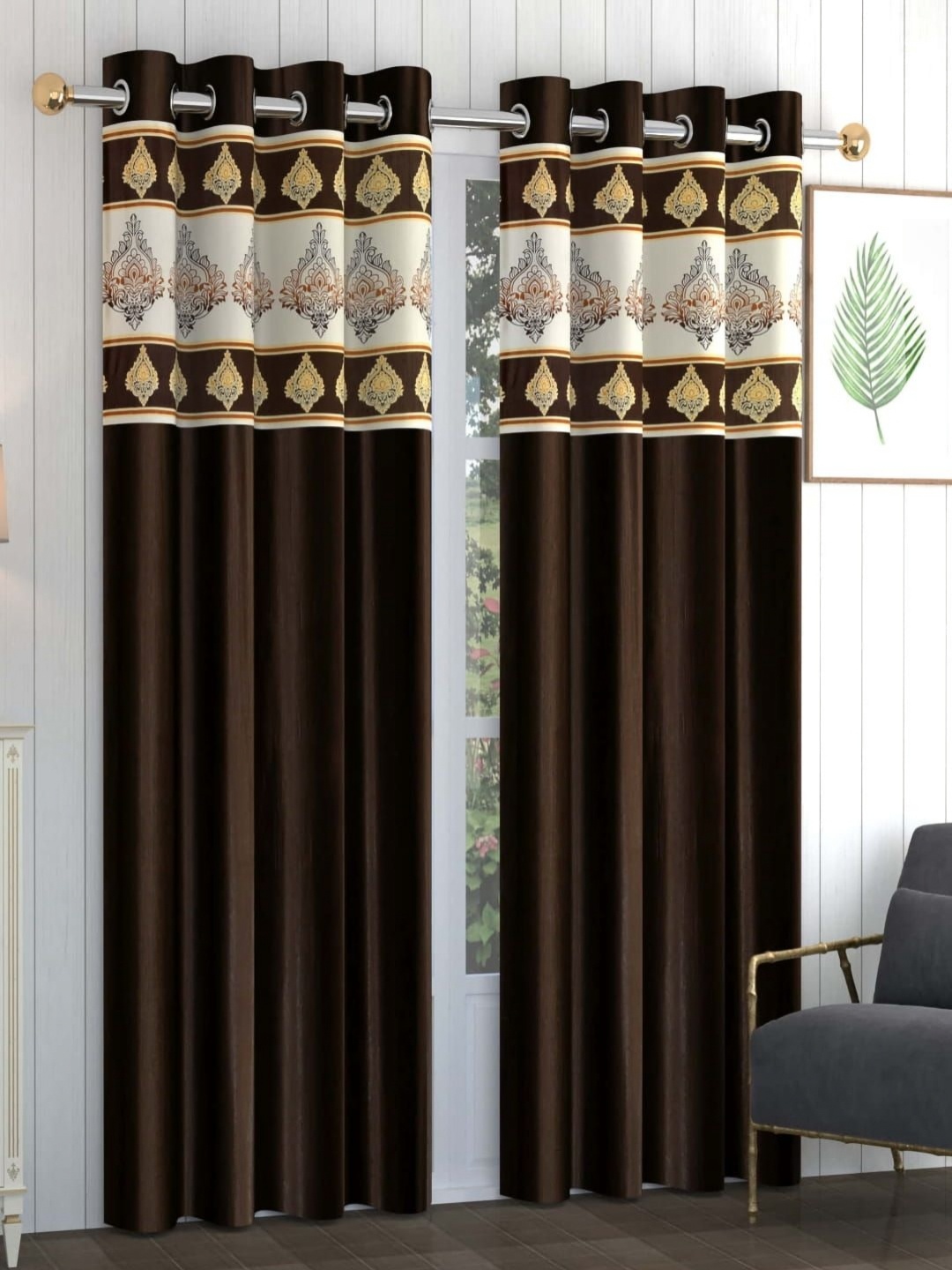 

AADI TRADERS Brown & White 2 Pieces Ethnic Motifs Printed Window Curtain