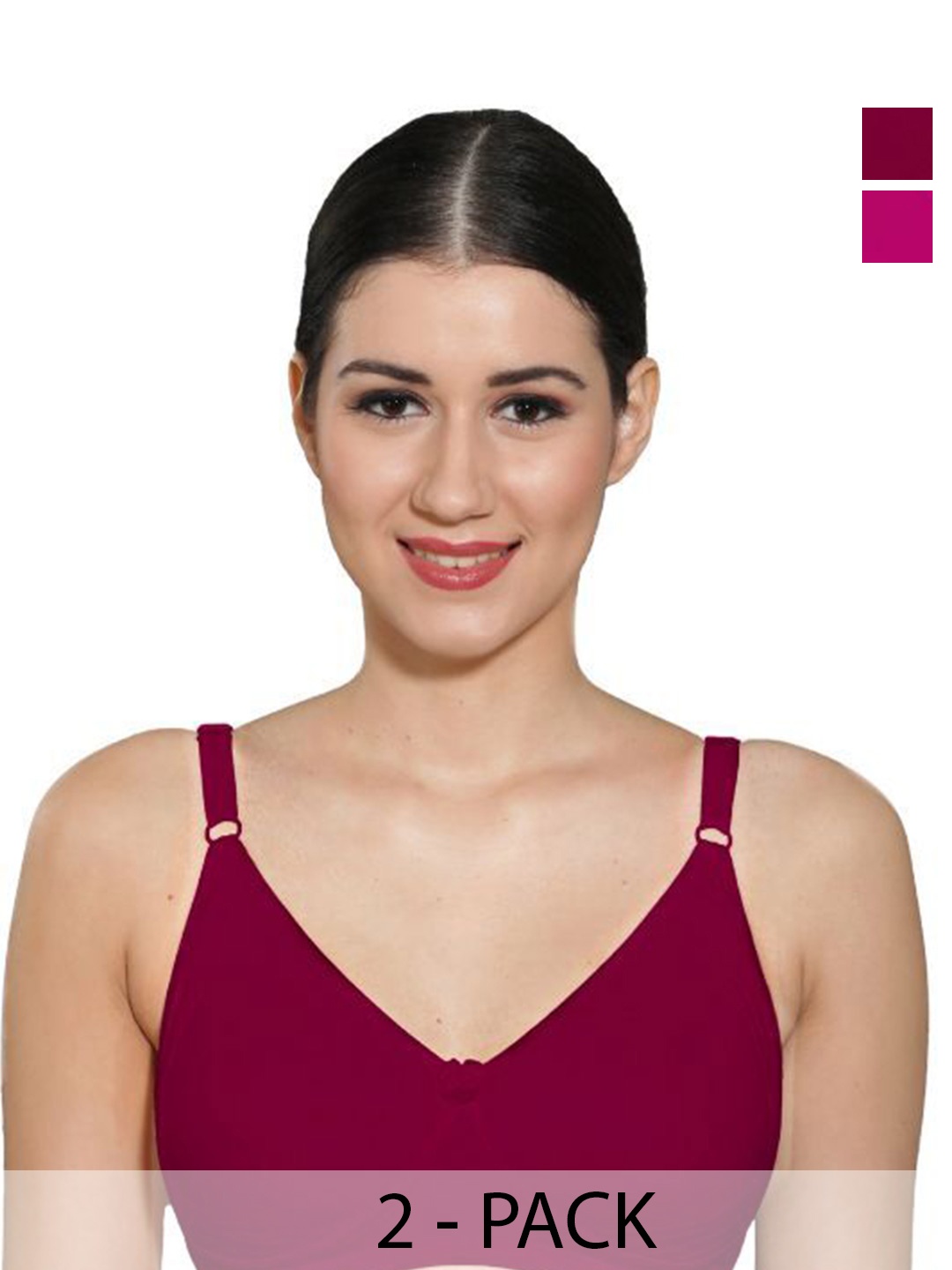

INGRID Women Everyday Non Padded Adjustable Straps Cotton Tshirt Style Bras, Pink
