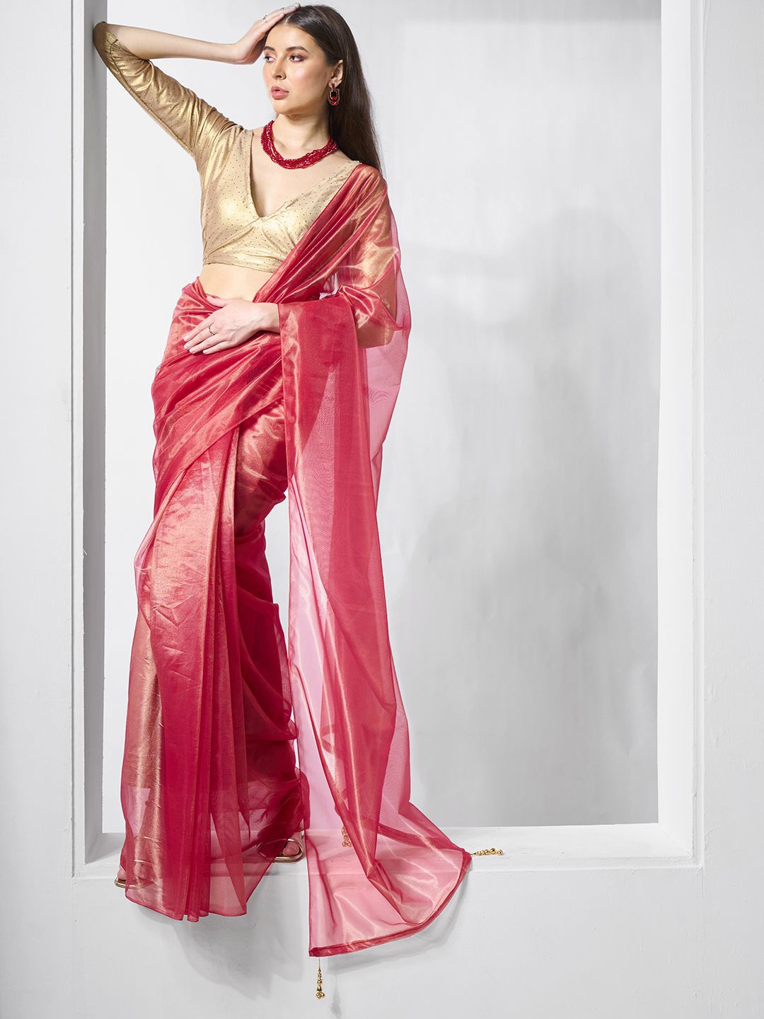 

Mitera Organza Saree, Red