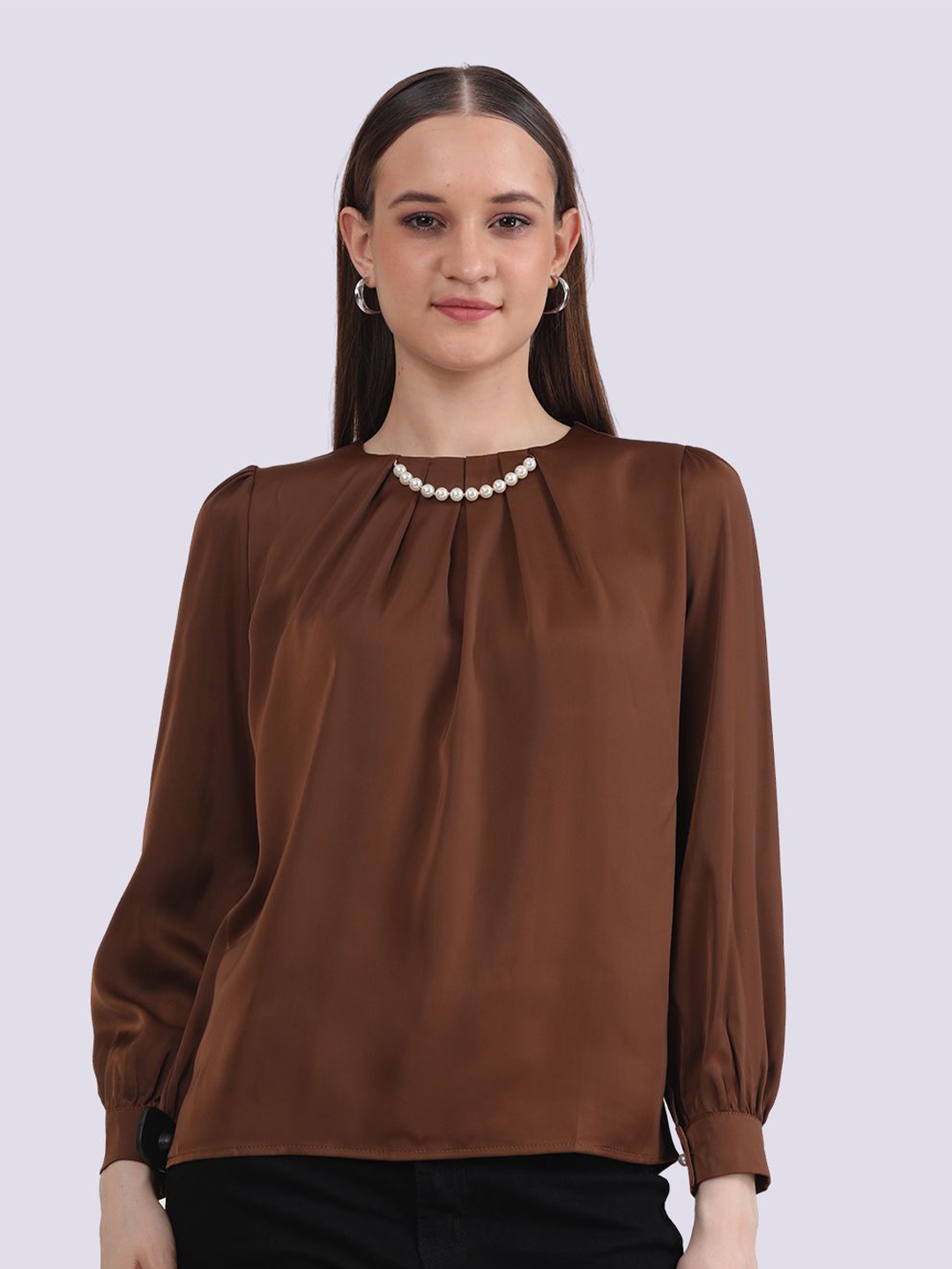 

Albion By CnM Women Solid Round Neck Top, Brown