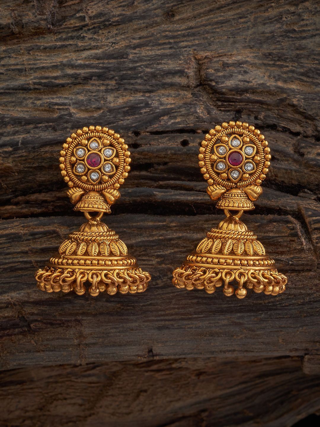 

Kushal's Fashion Jewellery Gold Plated Cubic Zirconia Dome Shaped Antique Jhumkas