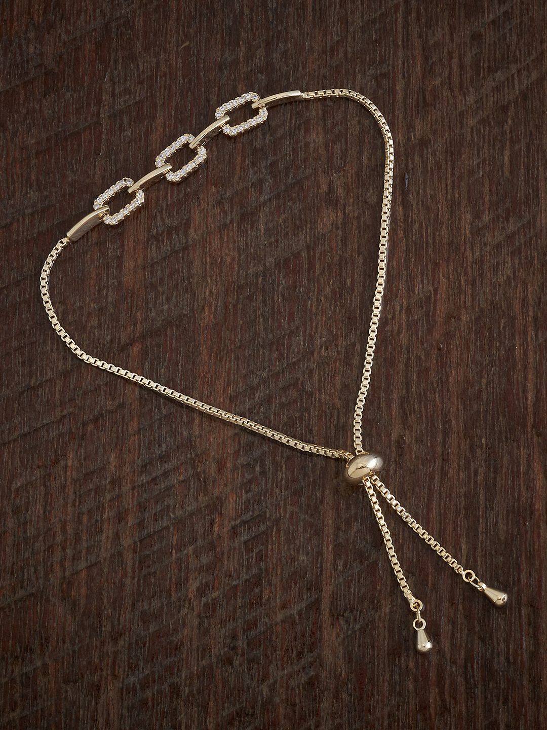 

Kushal's Fashion Jewellery Gold-Plated Cubic Zirconia Studded Link Bracelet