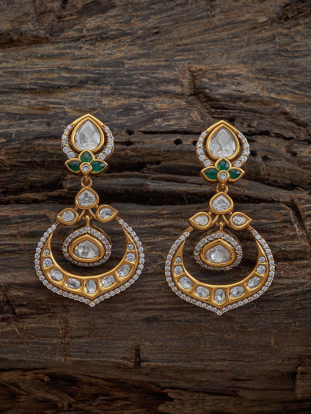 

Kushal's Fashion Jewellery Kundan Studded Crescent Shaped Drop Earrings, Gold