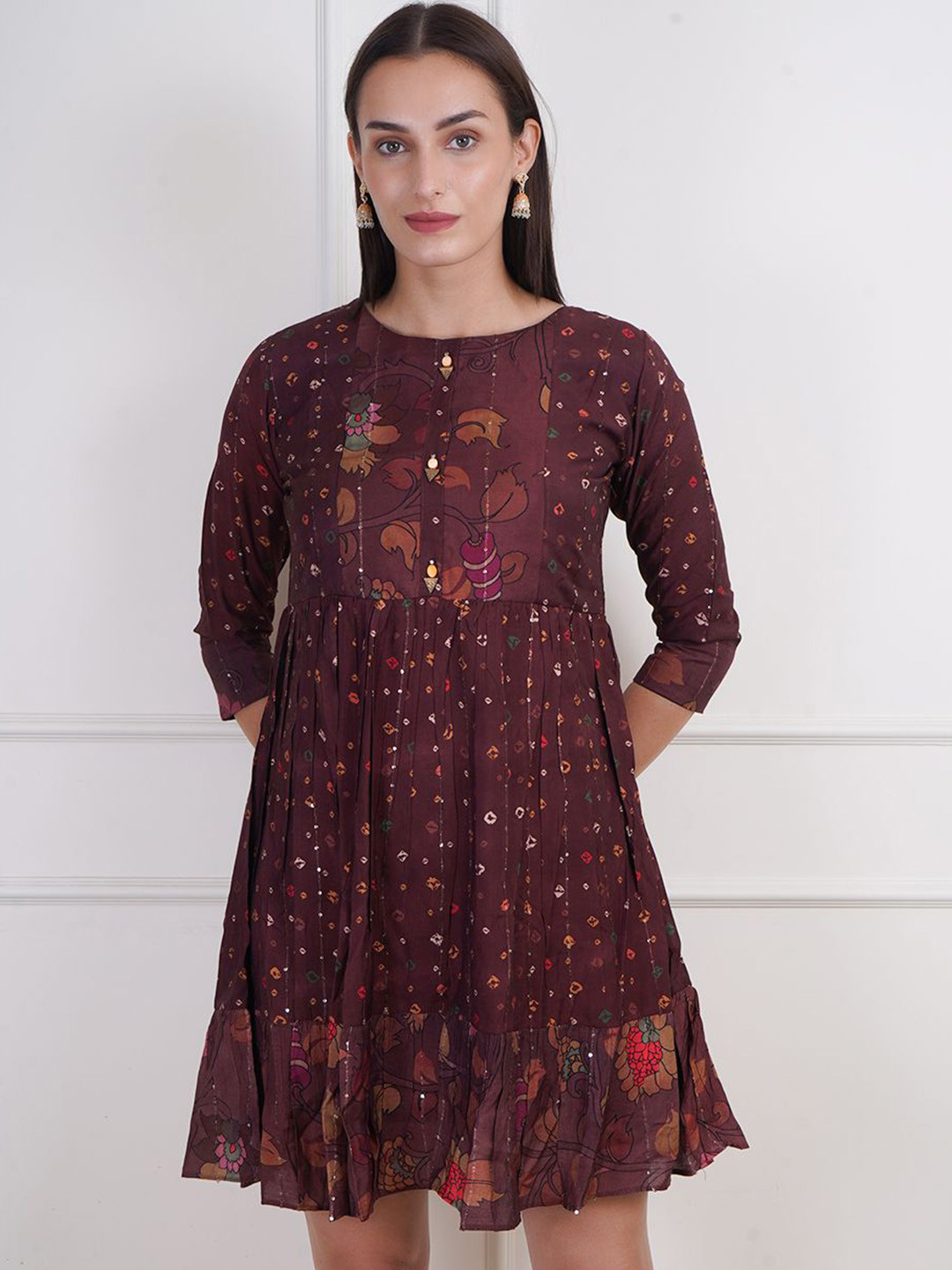 

Adwitiya Floral Printed Georgette A-Line Mini Dress, Maroon