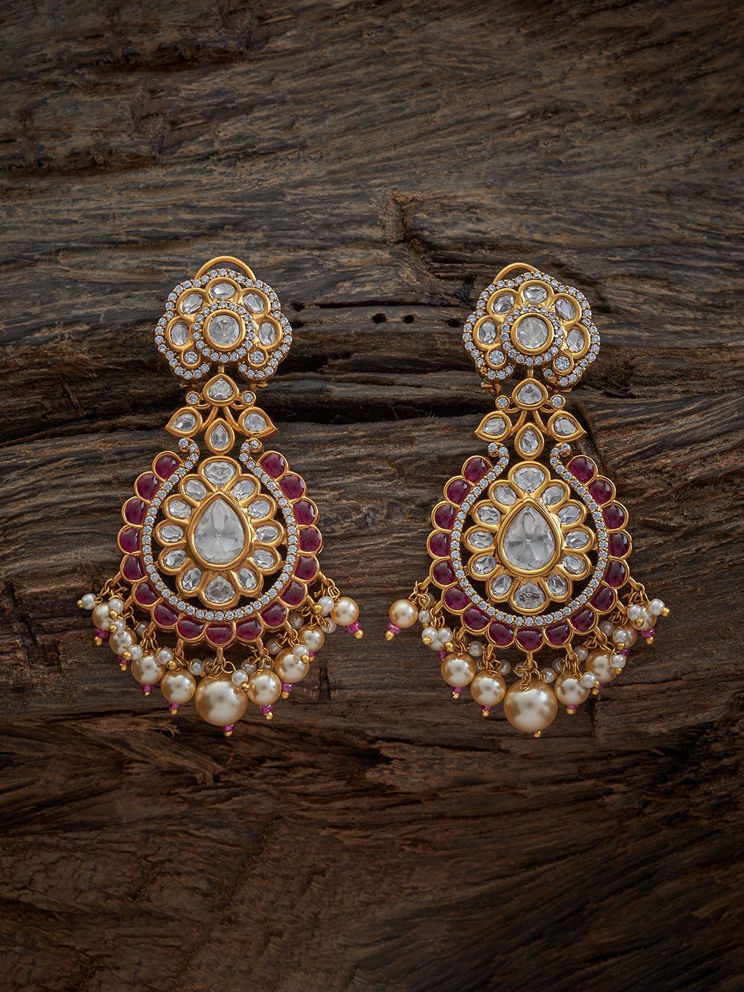 

Kushal's Fashion Jewellery Kundan Studded Teardrop Shaped Drop Earrings, Gold