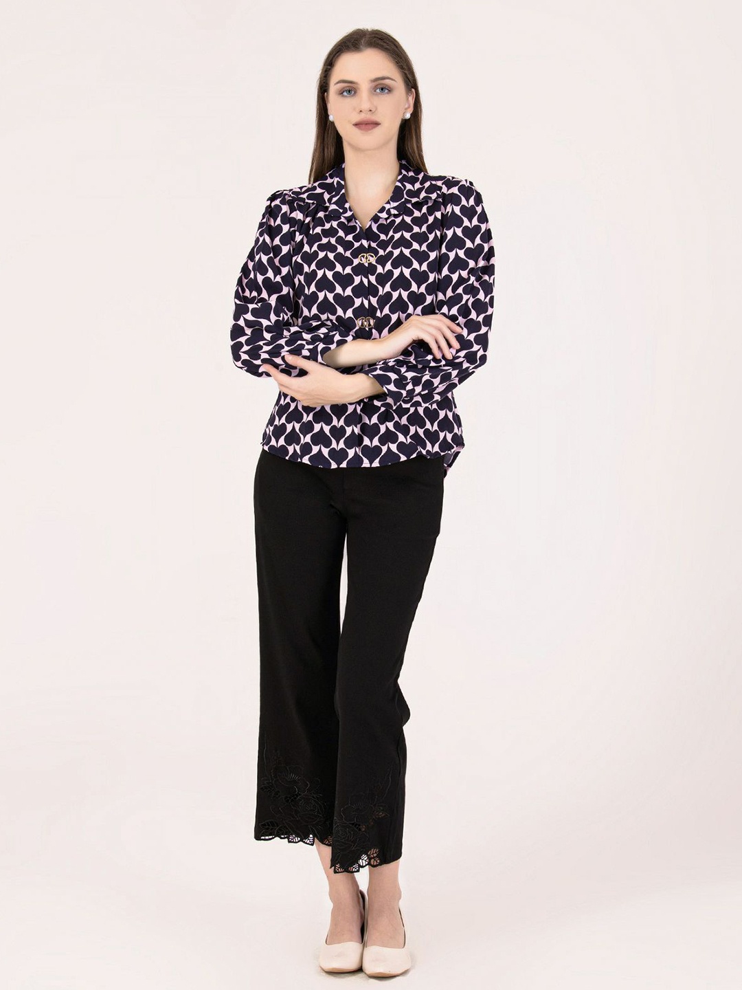 

Albion By CnM Women Floral Printed Shirt Collar Cotton Top, Pink