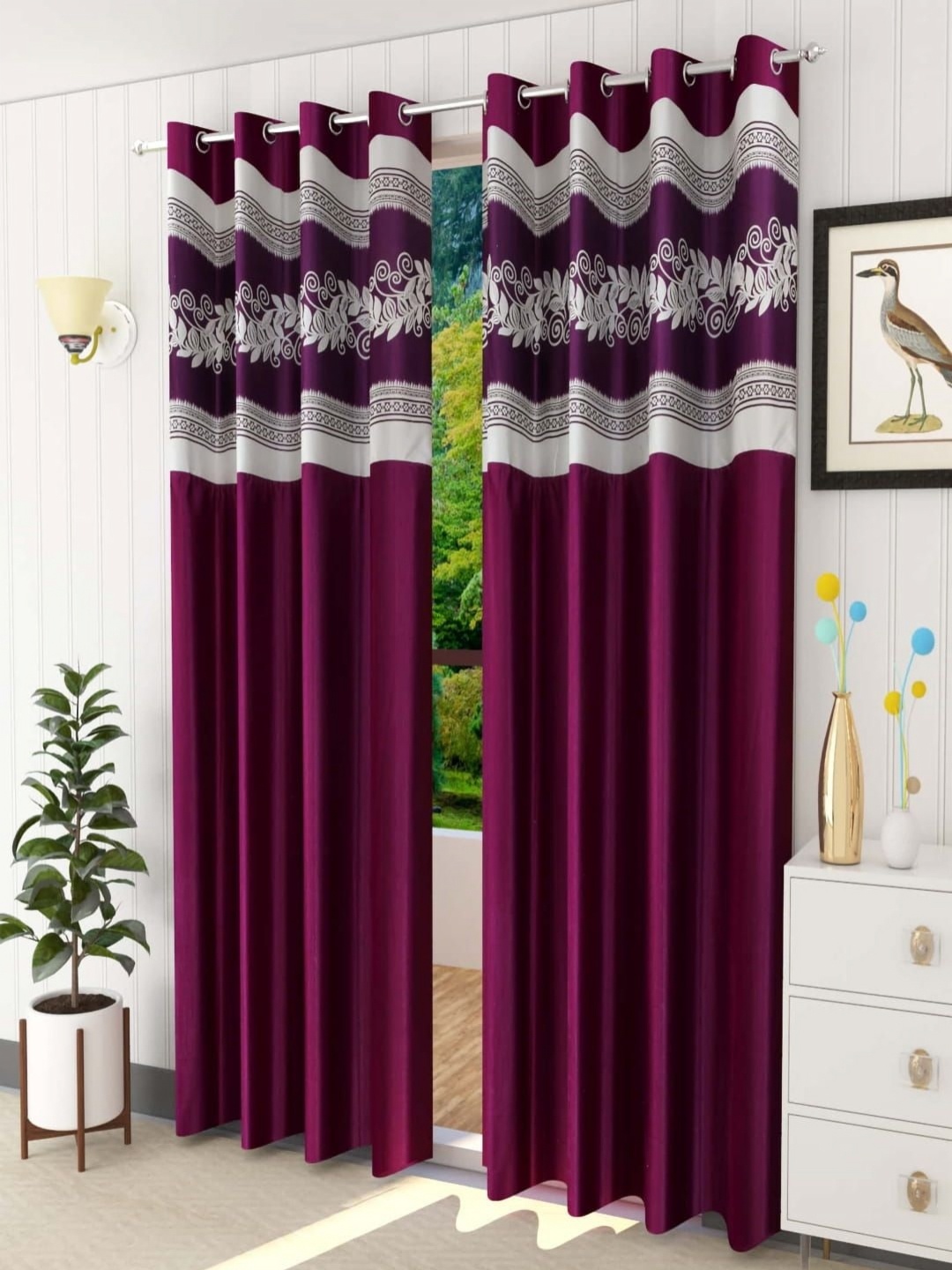 

AADI TRADERS Burgundy & White 2 Pieces Ethnic Motifs Printed Window Curtain