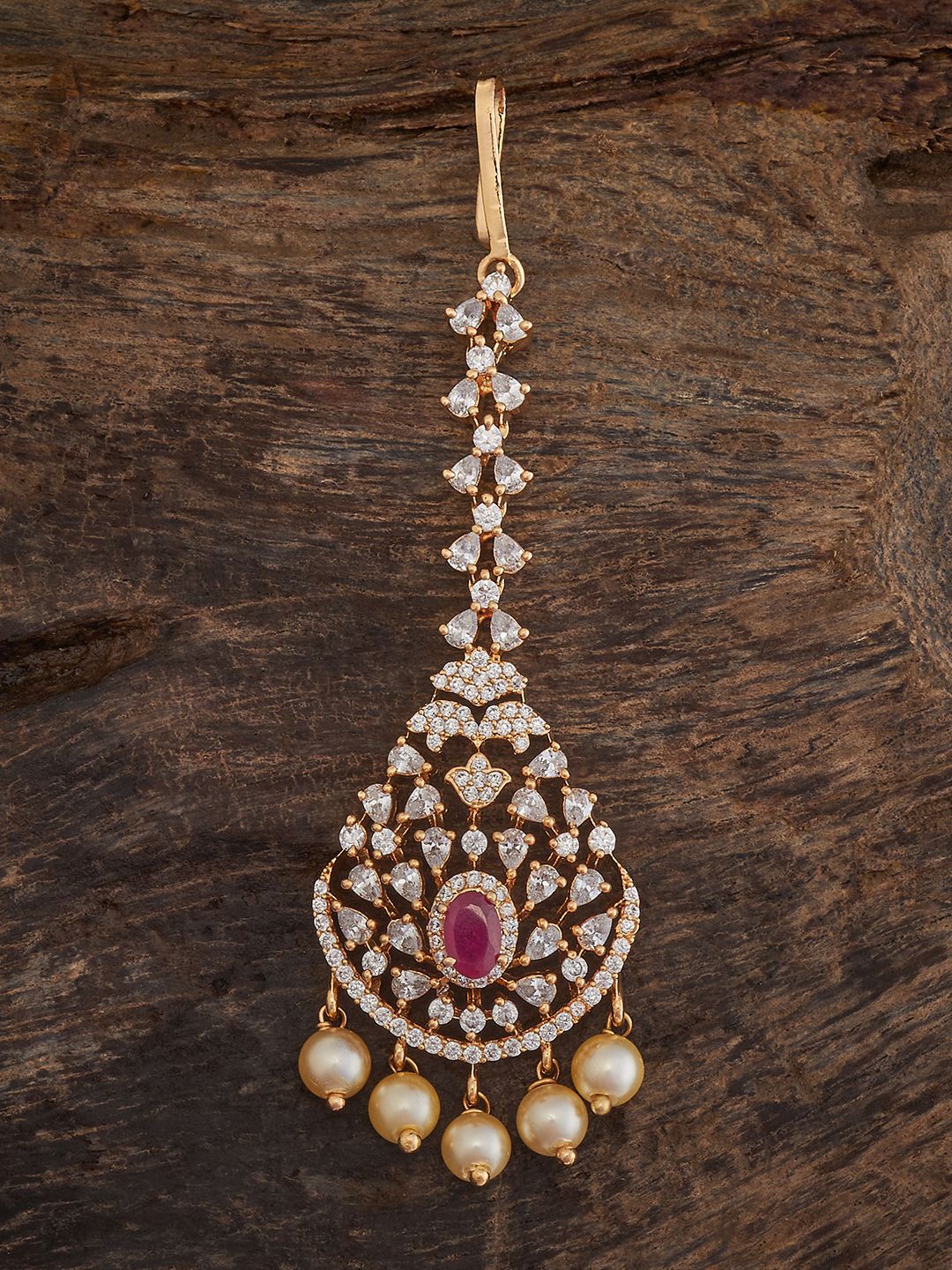 

Kushal's Fashion Jewellery Gold-Plated Artificial Stones Studded Maang Tikka