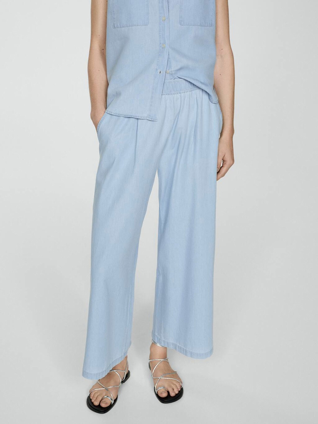 

MANGO Women High-Rise Trousers, Blue