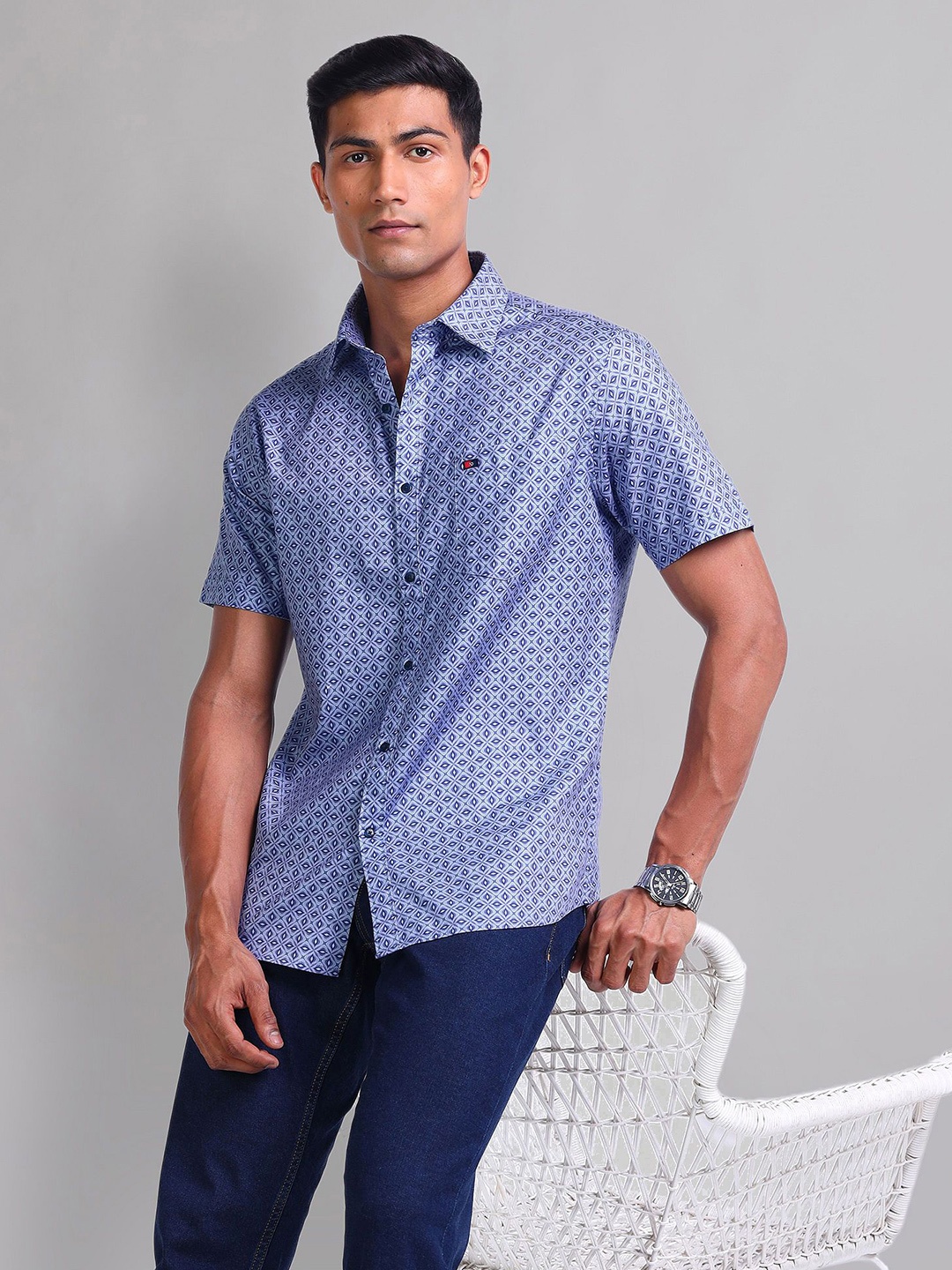 

AD By Arvind Men Floral Printed Cotton Slim Fit Casual Shirt, Blue