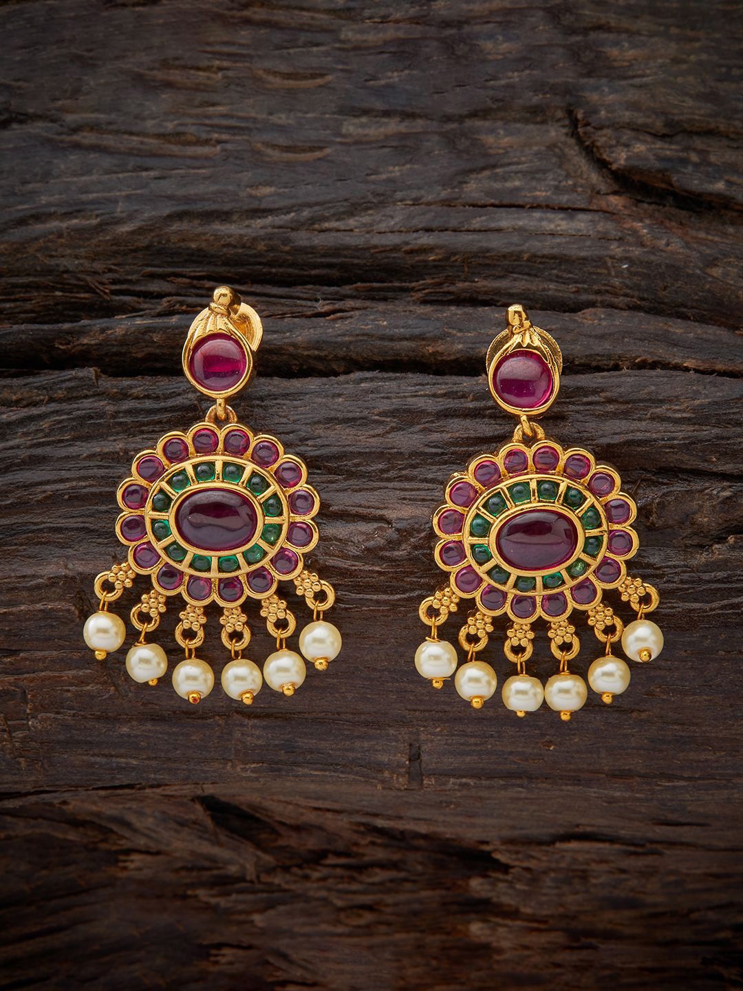 

Kushal's Fashion Jewellery Gold-Plated Artificial Beaded Antique Classic Drop Earrings, Red