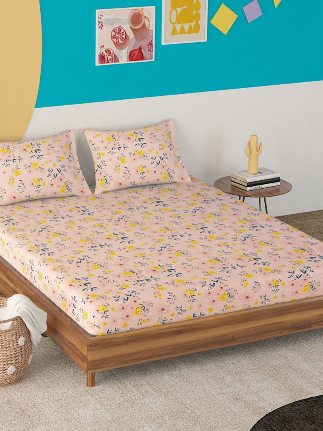 

Sleepyhead Pink & Blue Floral Cotton 210 TC King Bedsheet with 2 Pillow Covers