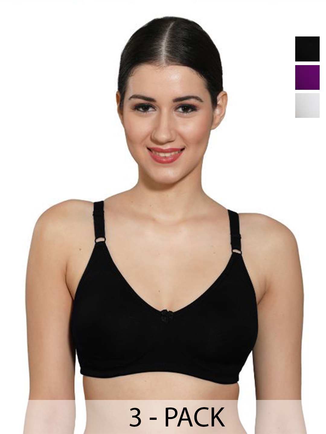 

INGRID Women Everyday Non Padded Adjustable Straps Cotton Tshirt Style Bras, Black