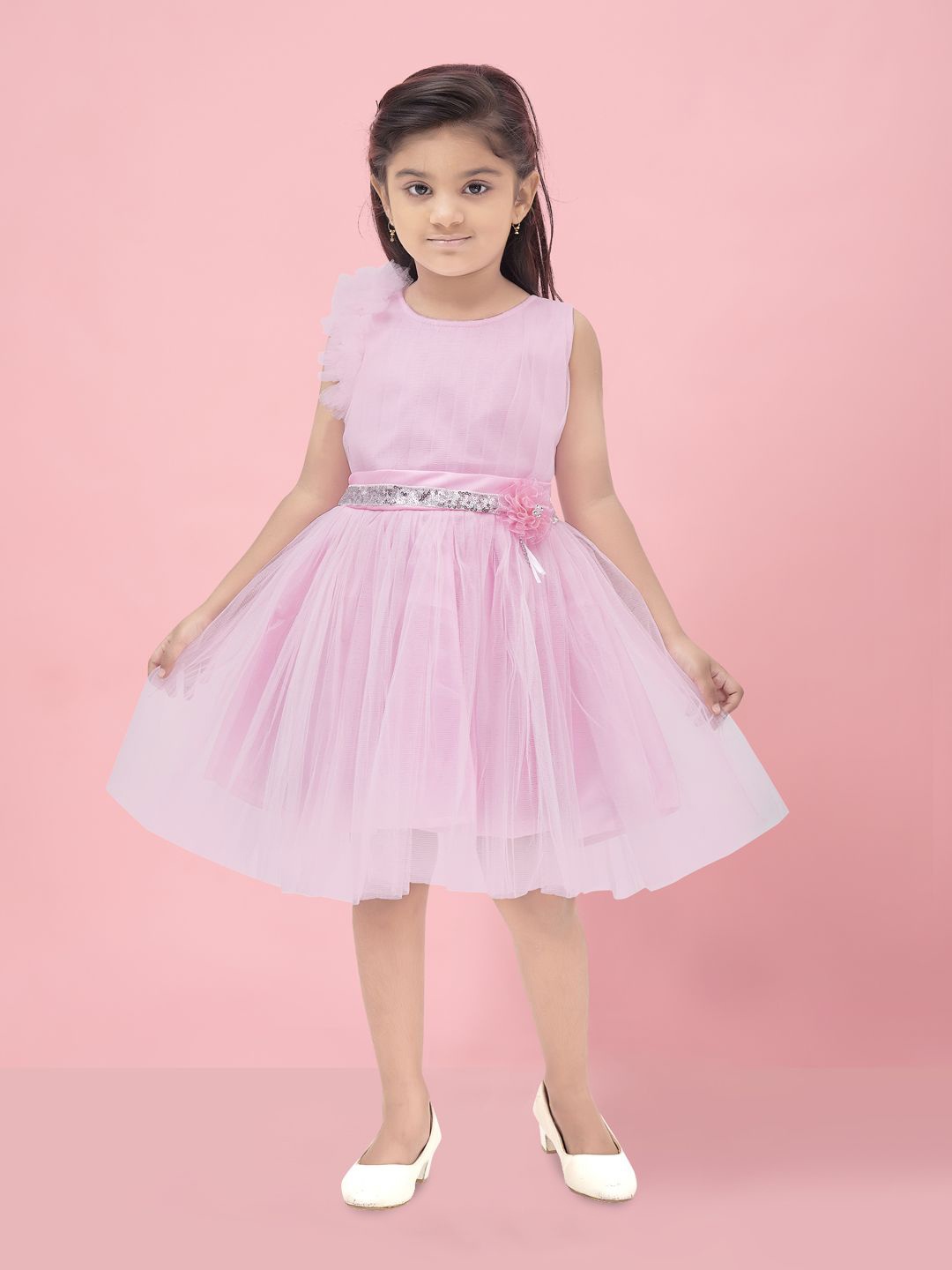 

BAESD Georgette Fit & Flare Dress, Pink