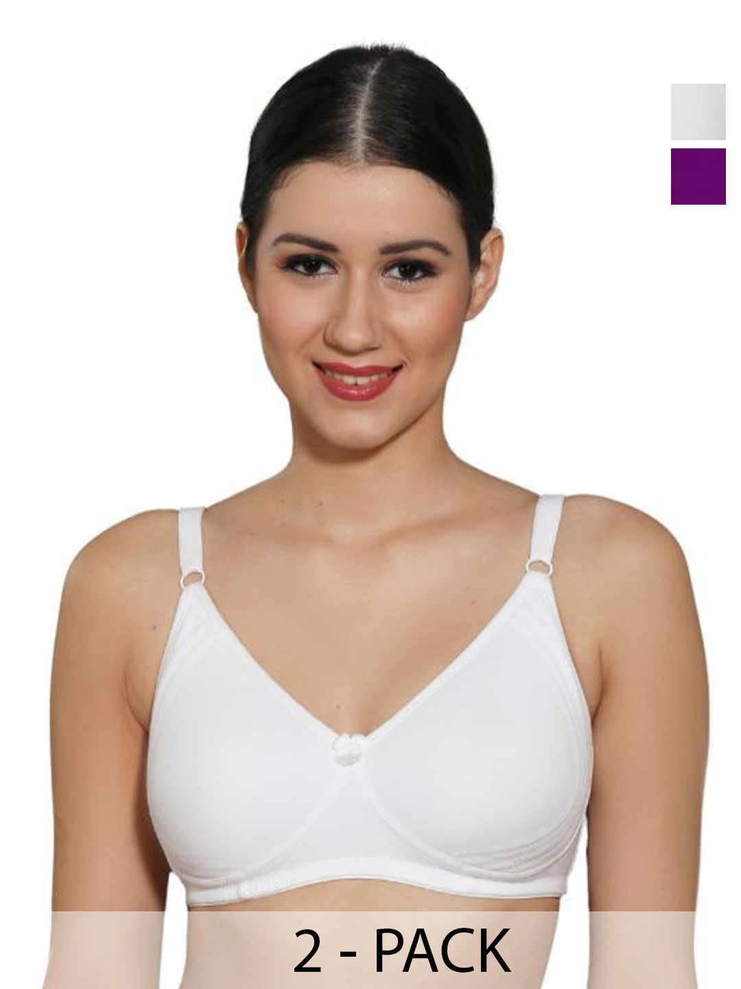 

INGRID Women Everyday Non Padded Adjustable Straps Cotton Tshirt Style Bras, Purple