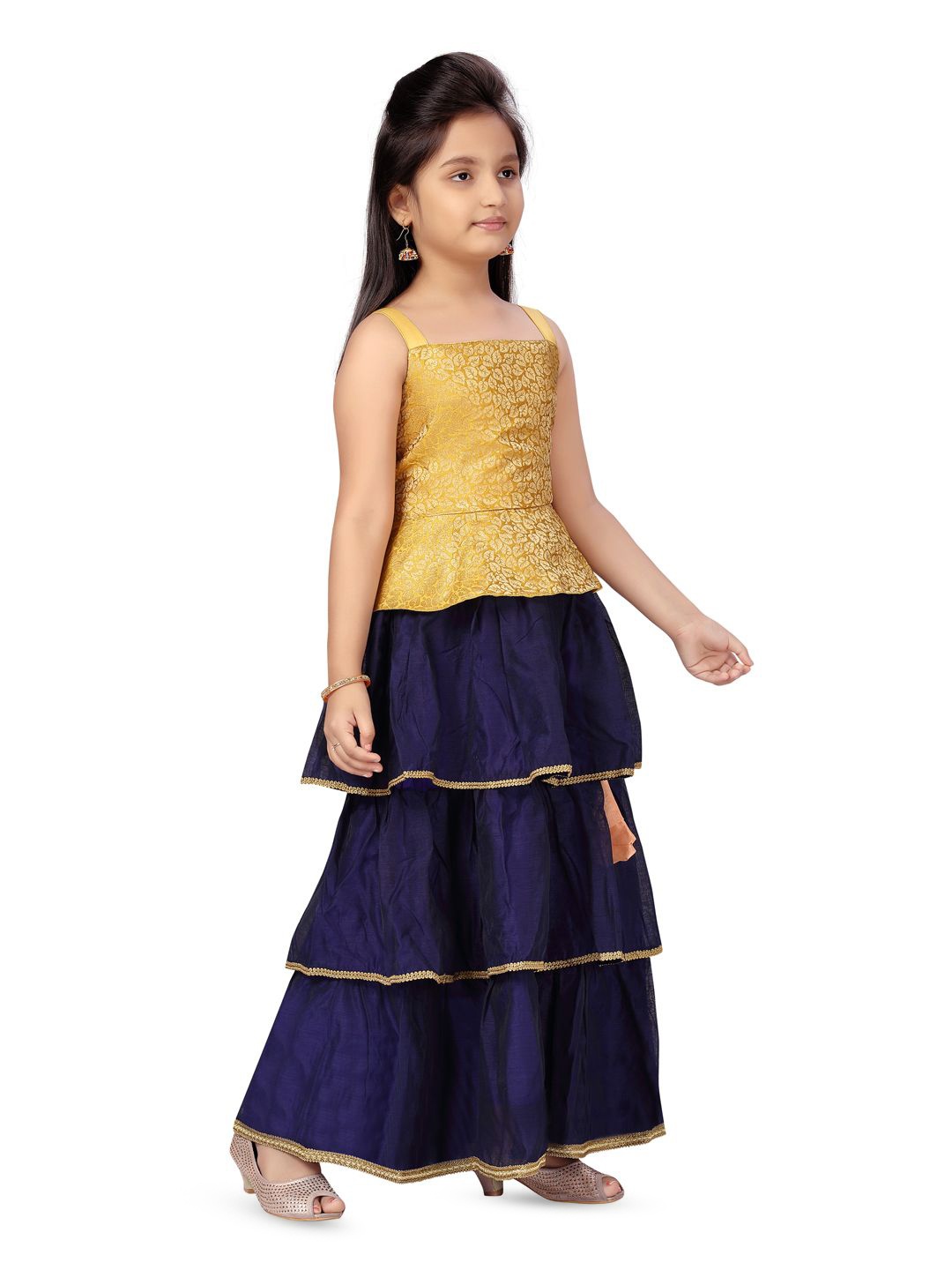 

BAESD Girls Printed Pure Silk Top With Skirt, Yellow